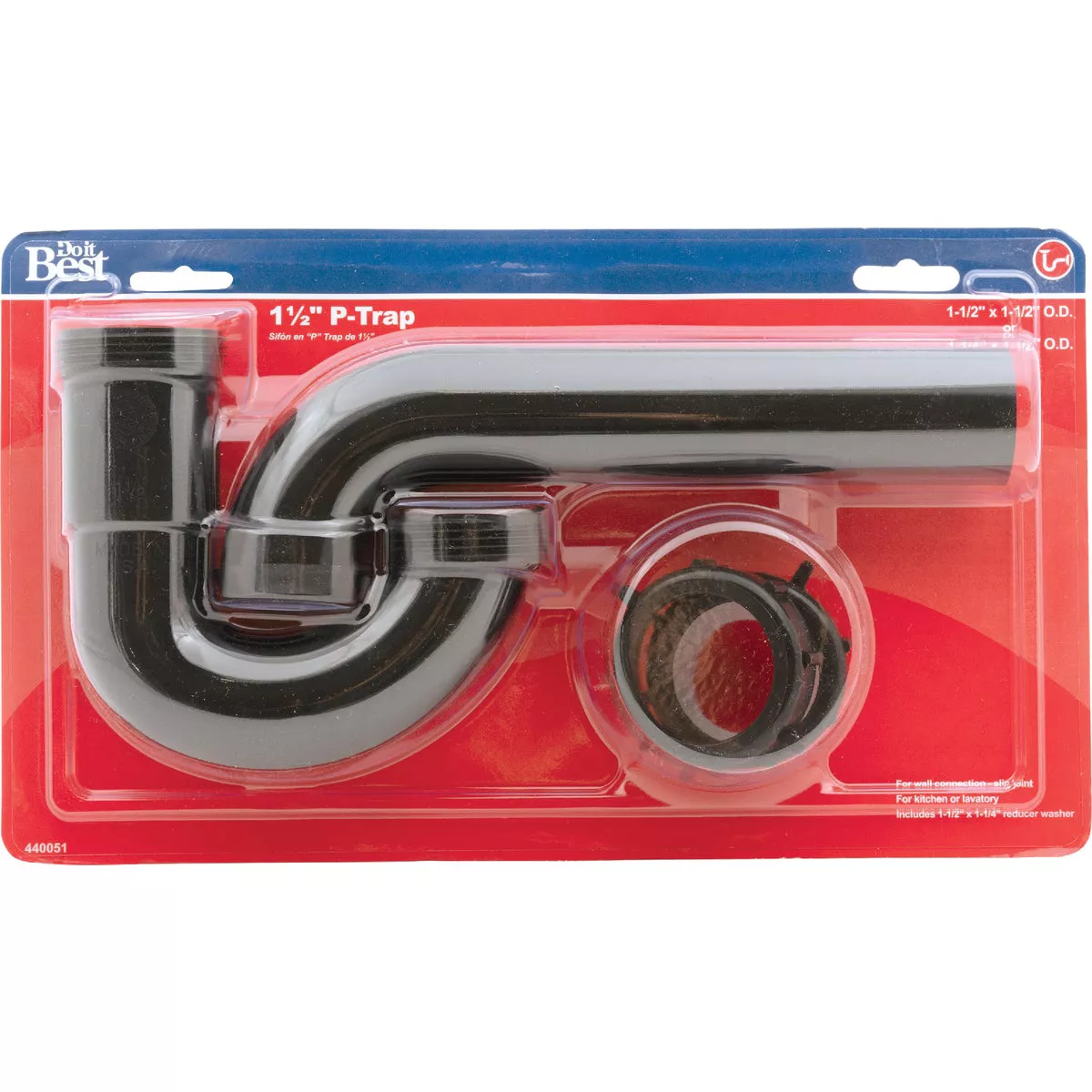 Do it Best 1-1/2 In. to 1-1/4 In. Black Plastic P-Trap with Reducer Washer