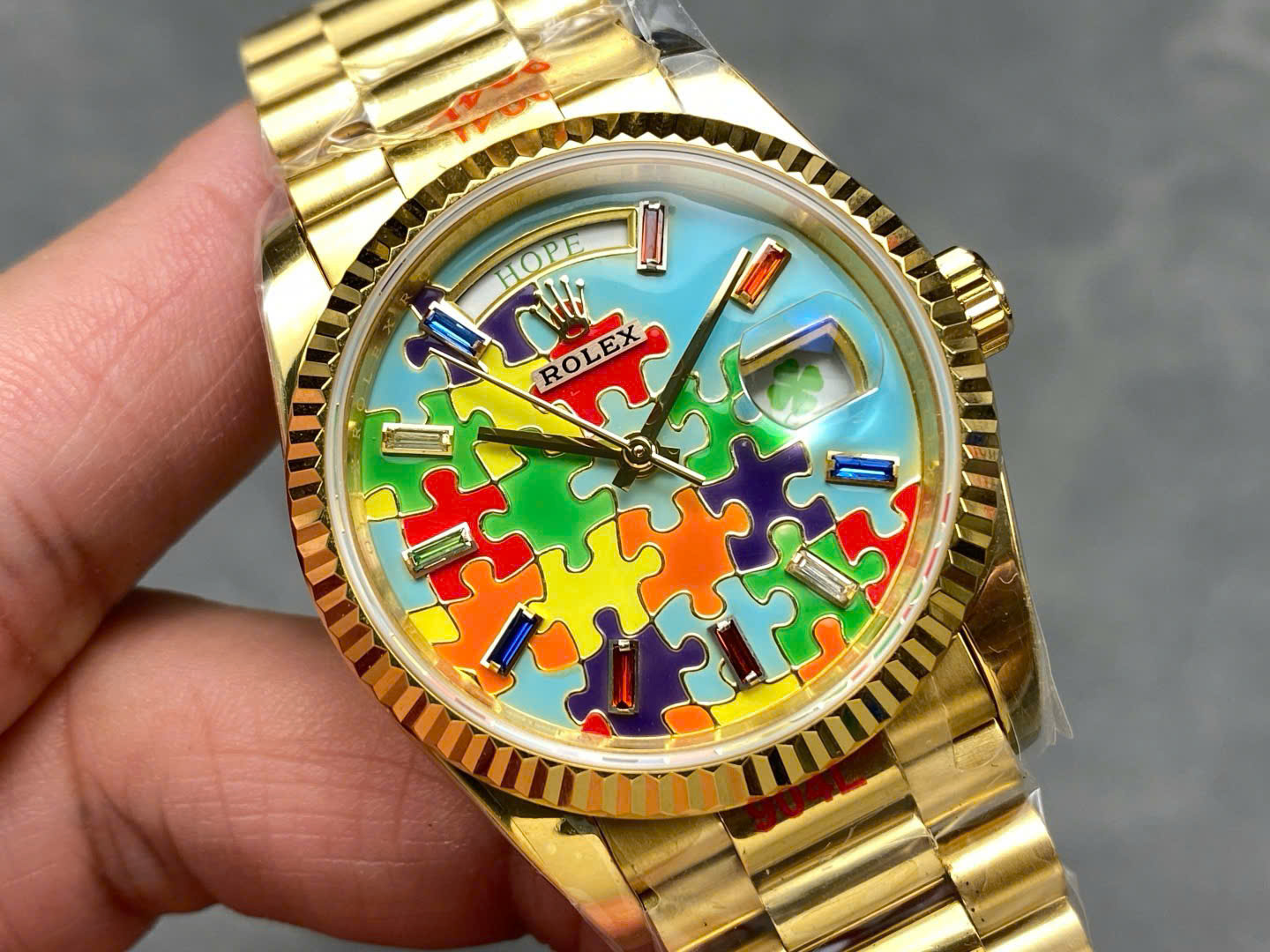 Rolex Day-Date 128238 Puzzle Emoji Jigsaw Motif Dial Best Replica Watches 36mm - Elite Watch Atelier