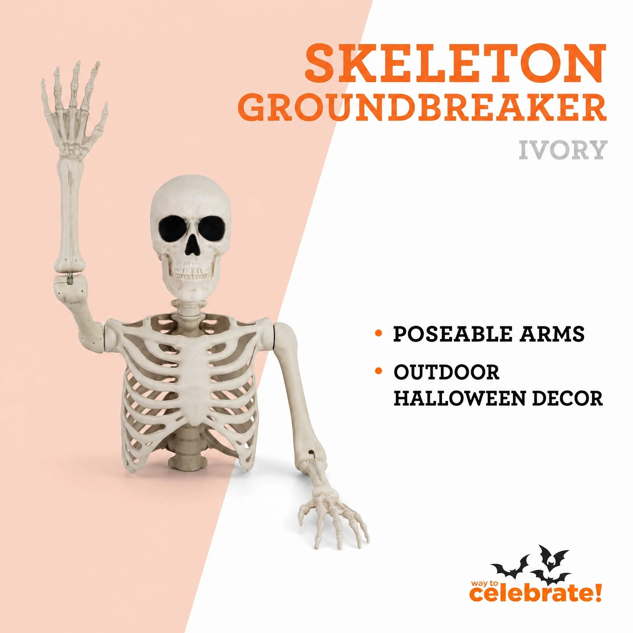 Skeleton Groundbreaker Decoration, Ivory, 46", Halloween by Way To Celebrate - Image 3 Skeleton Groundbreaker Decoration, Ivory, 46", Halloween by Way To Celebrate - Image 3