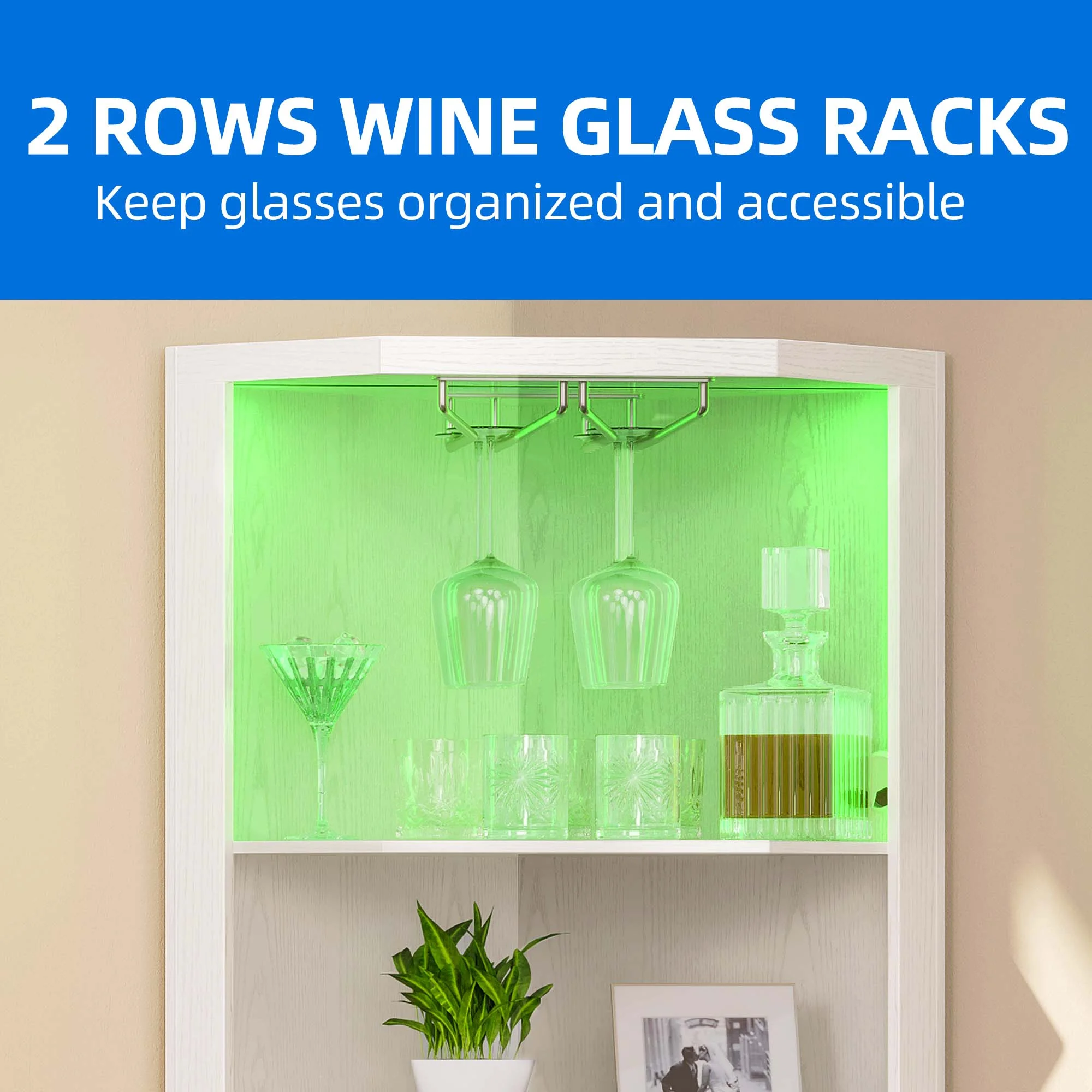 Dextrus 67" Corner Bar Cabinet with LED Lights, Wine Glass Holder & Storage Shelves, Black - Image 12