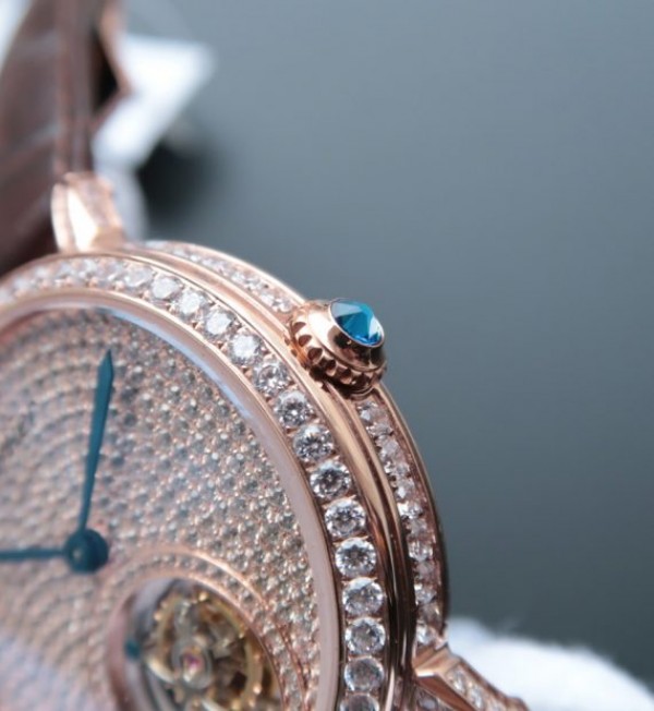 Replica Cartier Tourbillon RG Diamonds Dial Bezel Leather Strap - Top club
