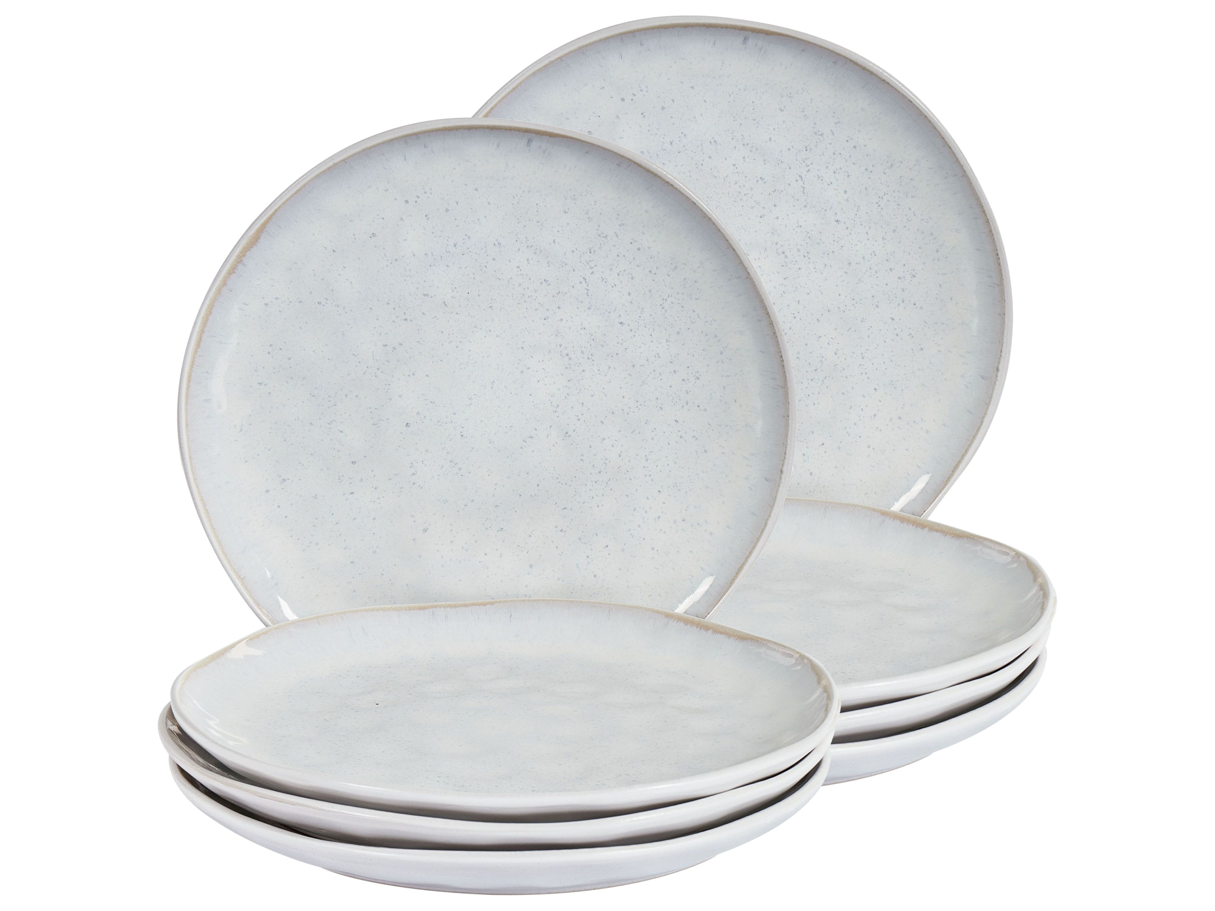 Set of 8 Dinner Plates SESAME Stoneware Light Grey