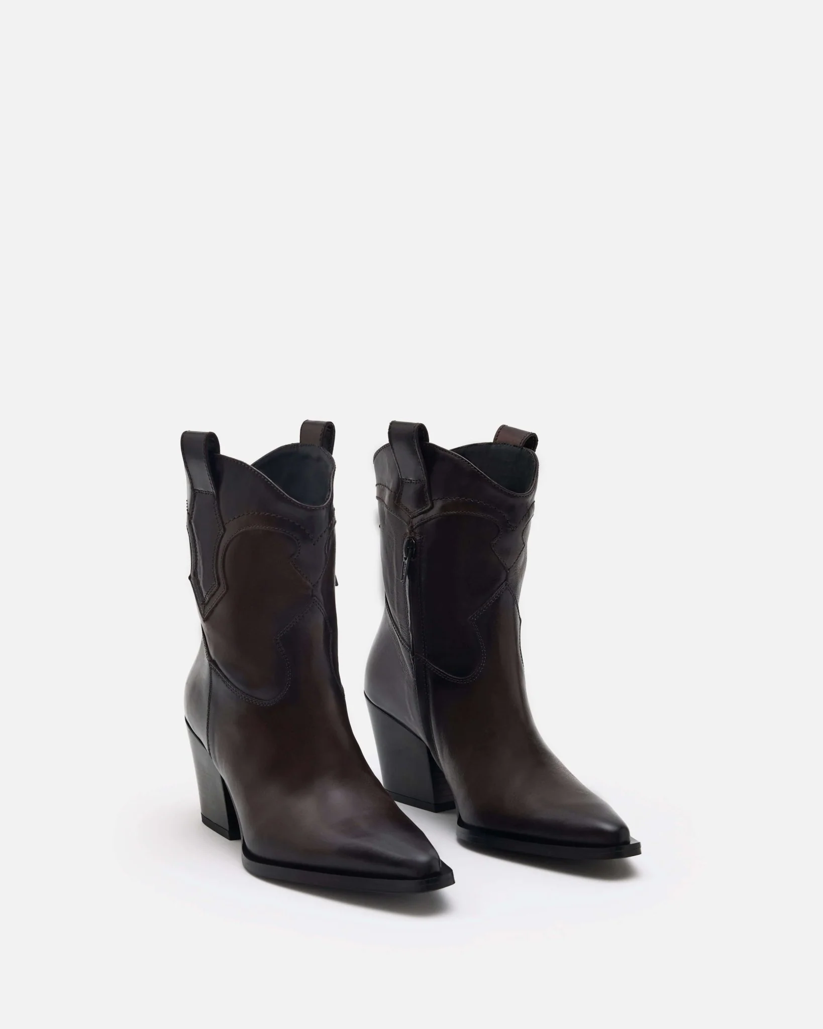 BOTTINES DAKOTA - En cuir à talons épais chocolat