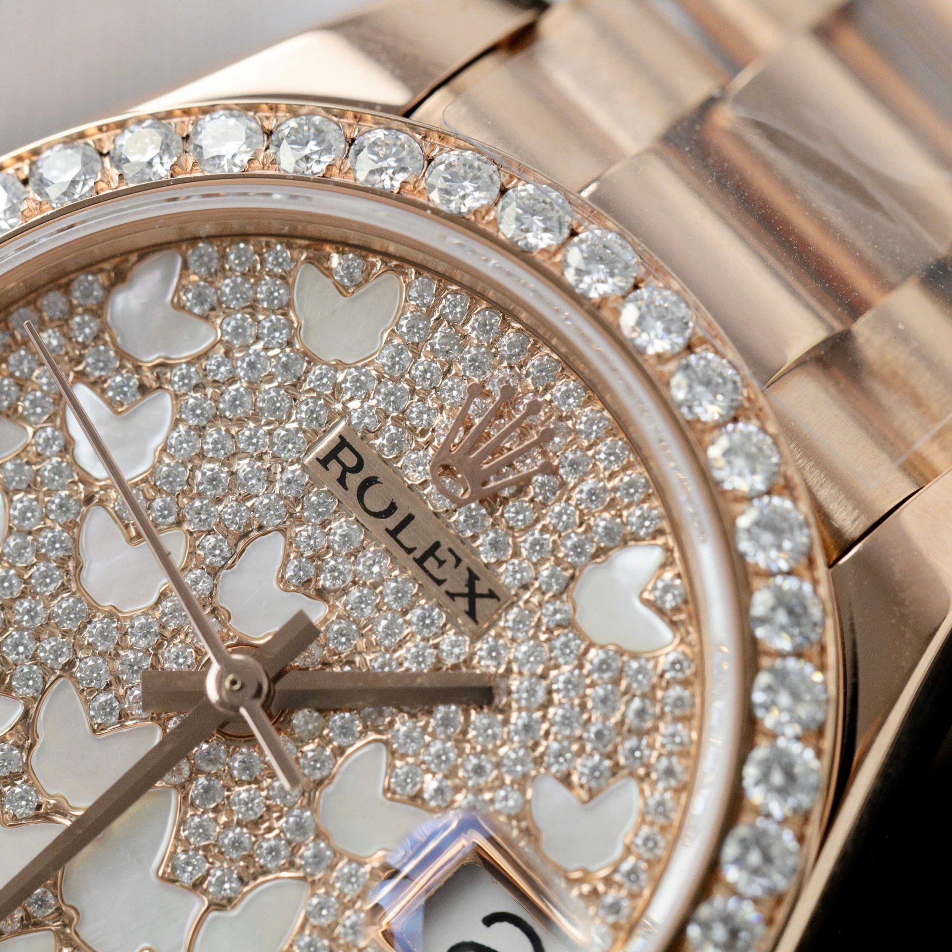 Rolex DateJust Butterfly Dial Copies Watches Rose Gold Wrapped 18K + Diamonds Moissanite 31mm - Top club