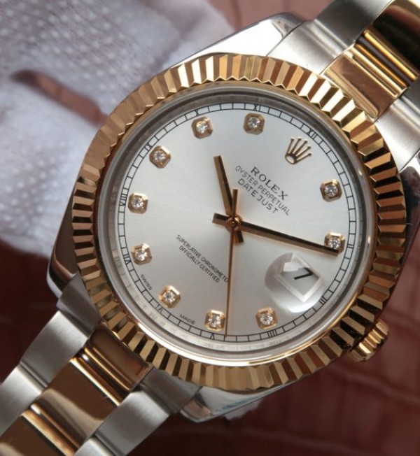 Replica Rolex DateJust SS/RG White Dial RG Wrapped Fluted Beze SS/RG Bracelet A2836 - Elite Watch Atelier
