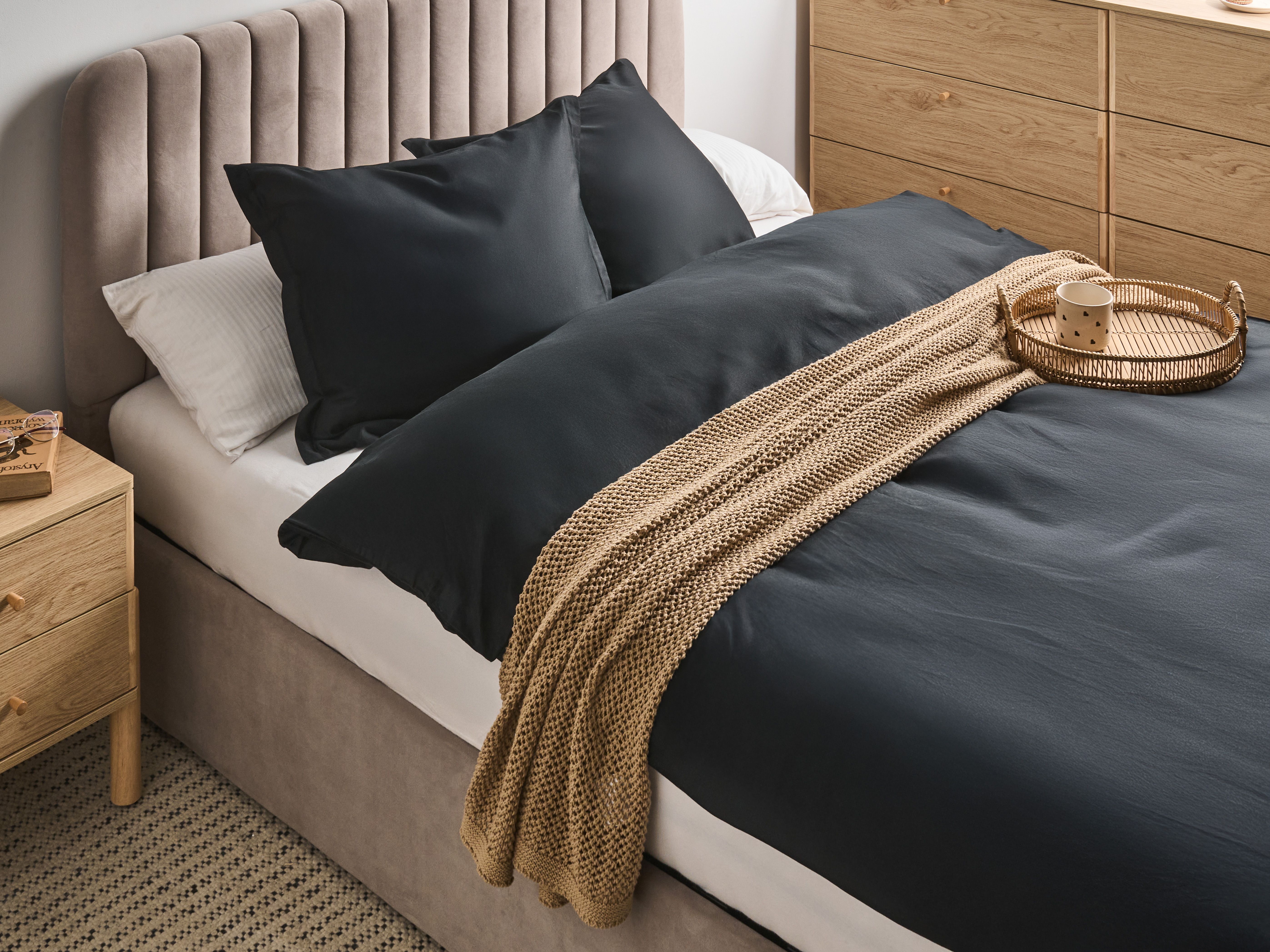 Duvet Cover Set PARKROSE Sateen Cotton 150 x 200 cm Black