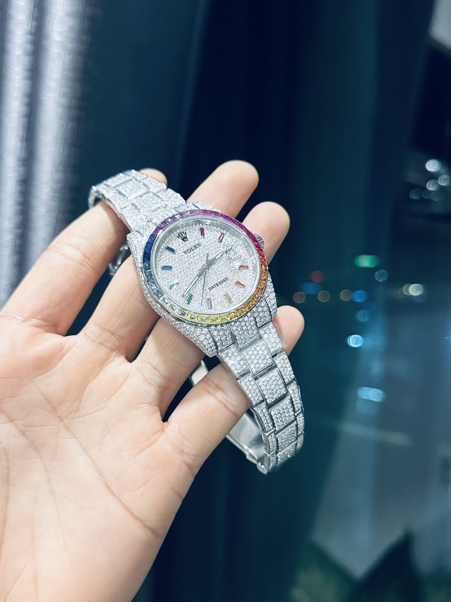 Rolex DateJust Rainbow Replica Watch Custom Moissanite Diamonds 41mm - Top club
