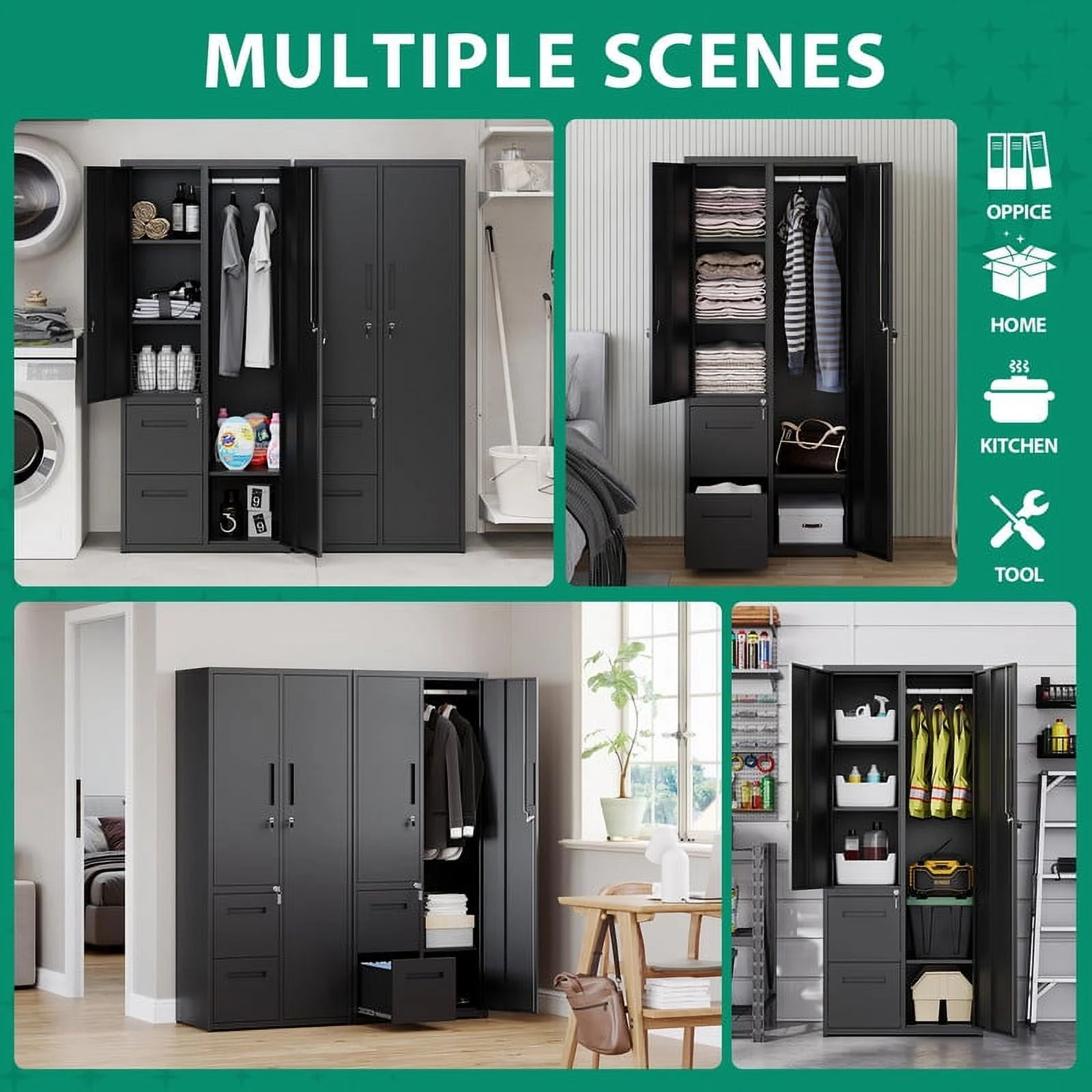 Fesbos Metal Storage Cabinets with Drawers, Staff Locker with Lock Door and Shelves-Wardrobe Clothing/File/Tool Storage for Office, Home, Employee,Gym,Fire Department,Garage