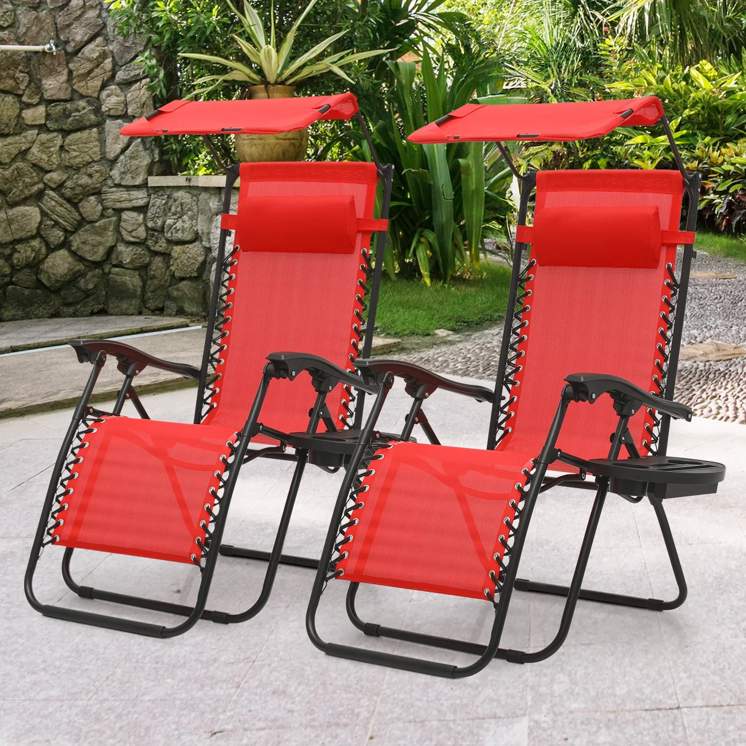 MoNiBloom Zero Gravity Reclining Chairs Set Of 2 With Canopy Shade And Headrest, Black - 330 lbs - Image 72 MoNiBloom Zero Gravity Reclining Chairs Set Of 2 With Canopy Shade And Headrest, Black - 330 lbs - Image 72