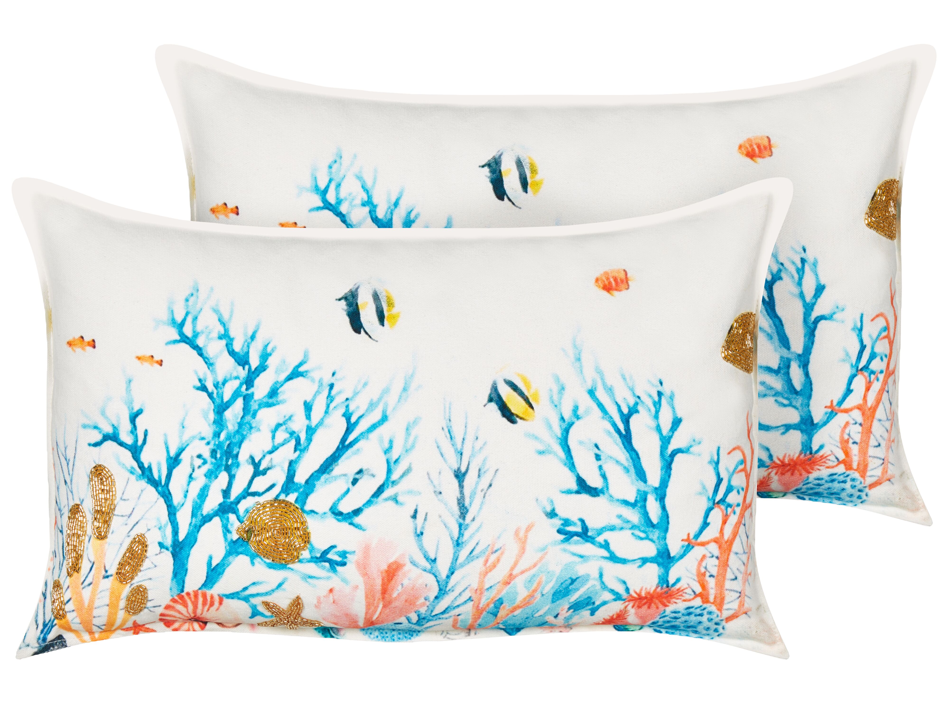 Set of 2 Decorative Cushions EELGRASS Cotton 30 x 50 cm Multicolour Animal Pattern