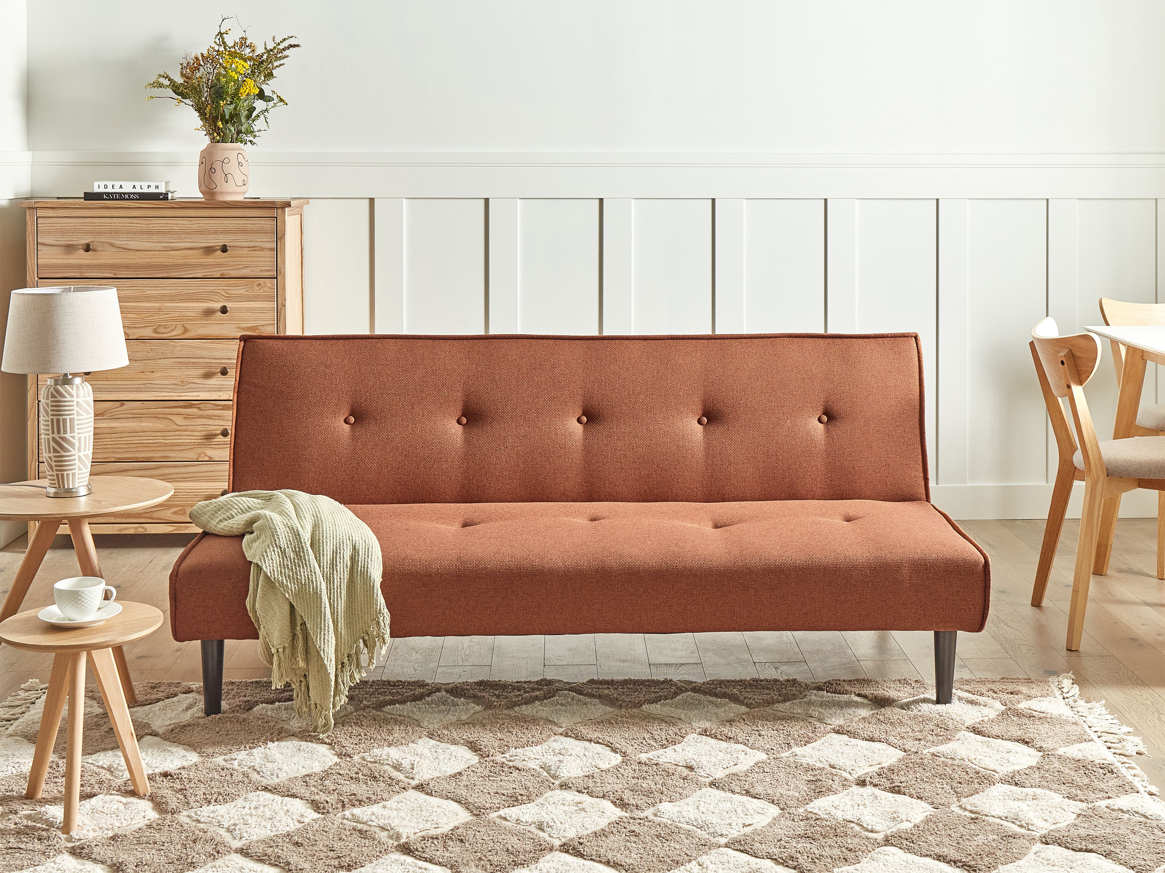 Sofa Bed 3 Seater VISBY Fabric Golden Brown