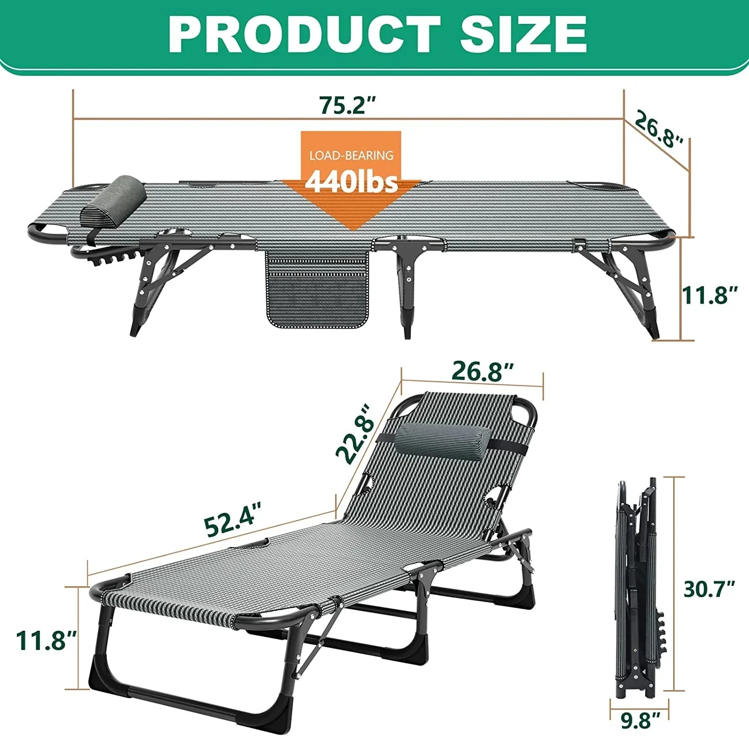 Slsy 5-Position Adjustable Folding Lounge Chair And Cot - 75.2" x 25.6" x 11.8" - Image 68 Slsy 5-Position Adjustable Folding Lounge Chair And Cot - 75.2" x 25.6" x 11.8" - Image 68