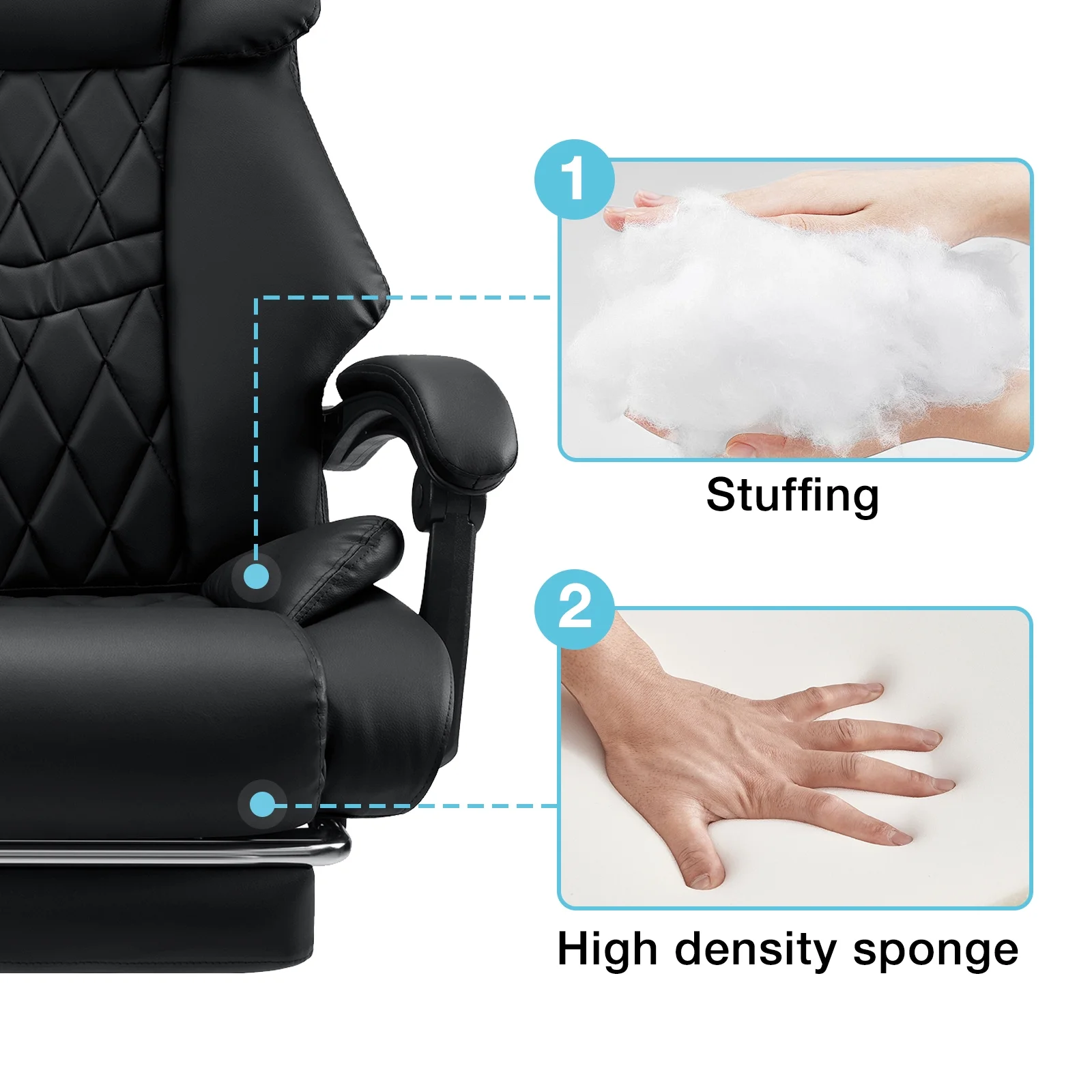 Hoffree Executive Office Chair Big and Tall Office Chair with Footrest Reclining Leather Chair High Back Ergonomic Computer Desk Chair with Lumbar Back Support for Home Office 500lbs, Black - Image 2