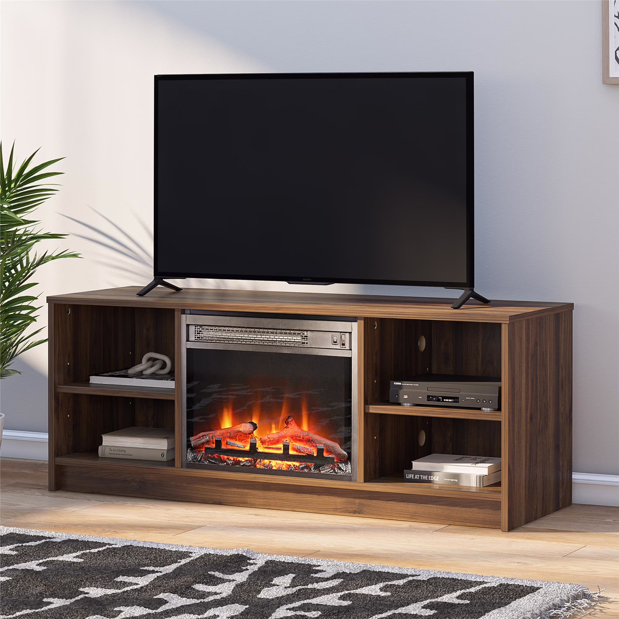 Mainstays Fireplace TV Stand, for TVs up to 55", Black Oak - Image 7