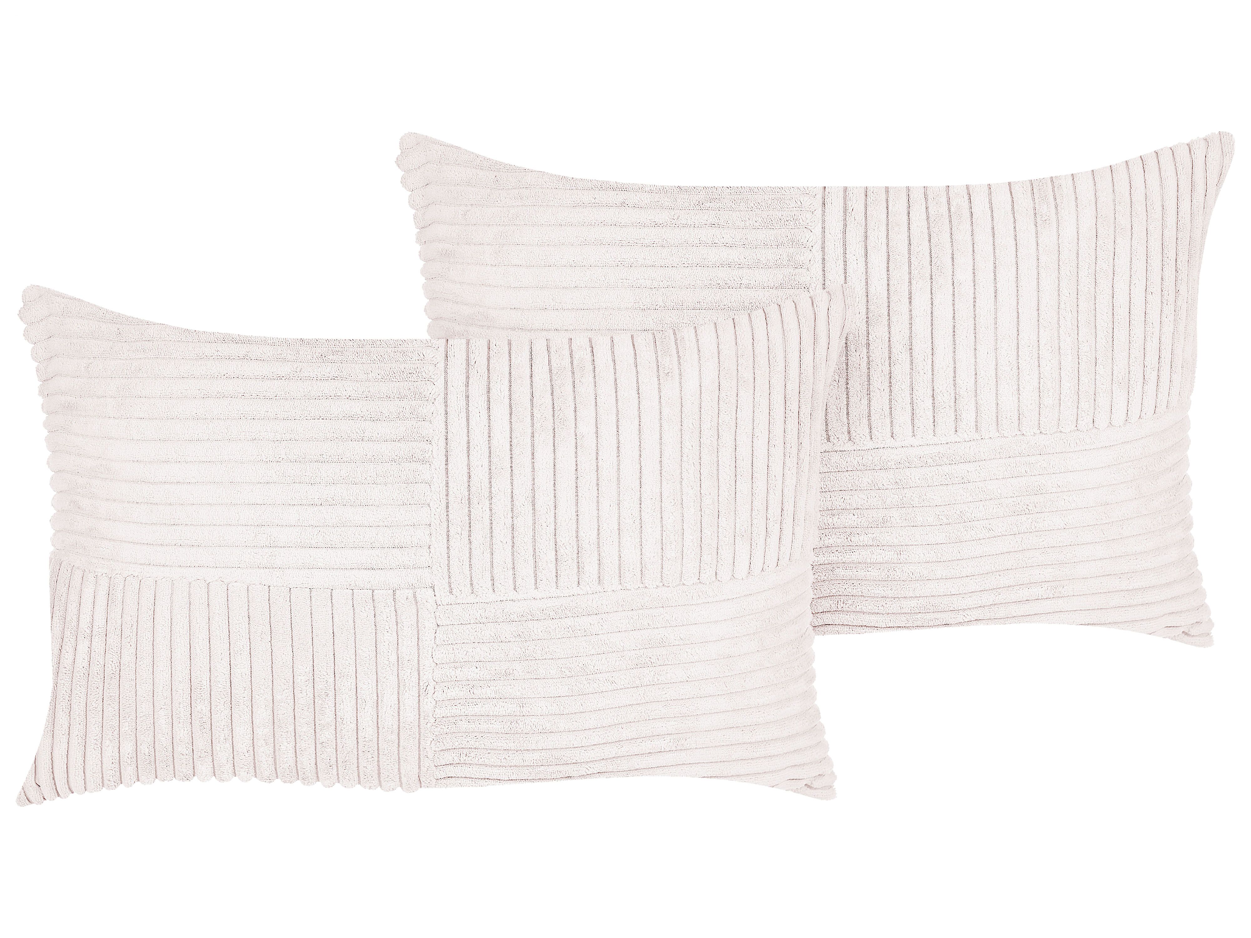 Set of 2 Decorative Cushions MILLET Corduroy 30 x 50 cm Off-White Geometric Pattern