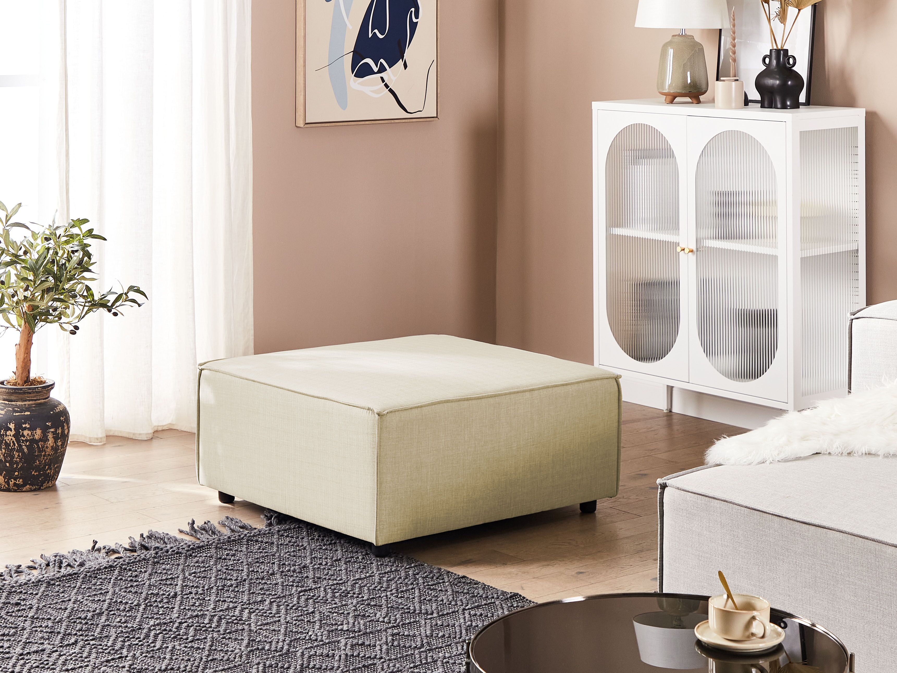 Ottoman APRICA Faux Linen Beige