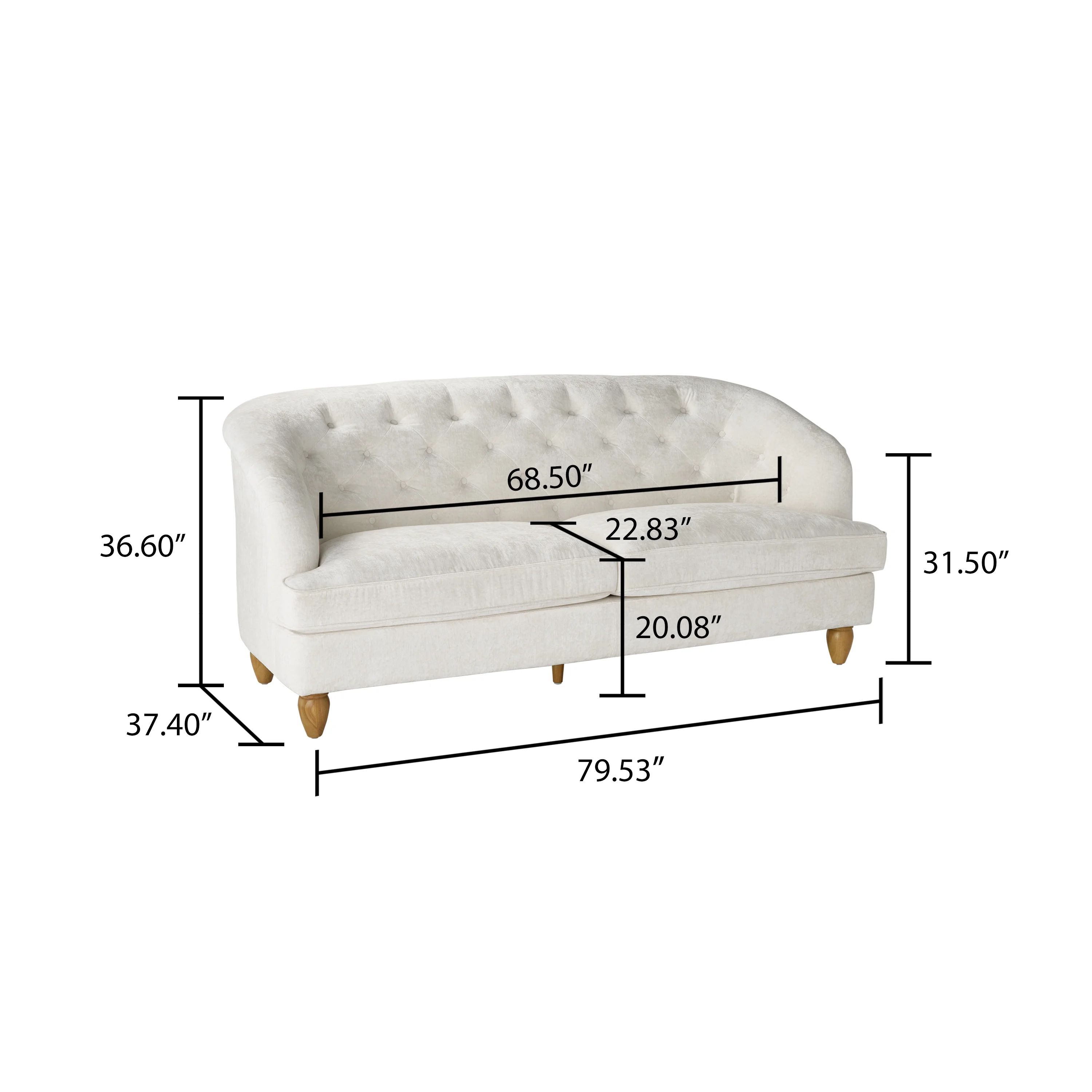 The Pioneer Woman Laurel Tufted Sofa, Cream Velvet, 79.53 in - Image 2