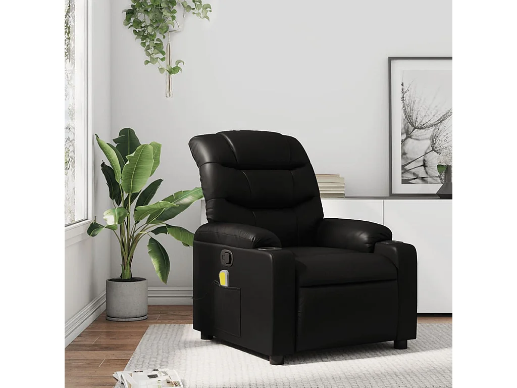 Fauteuil inclinable-Chaise de relax-Fauteuil de Massage noir similicuir SHL4428