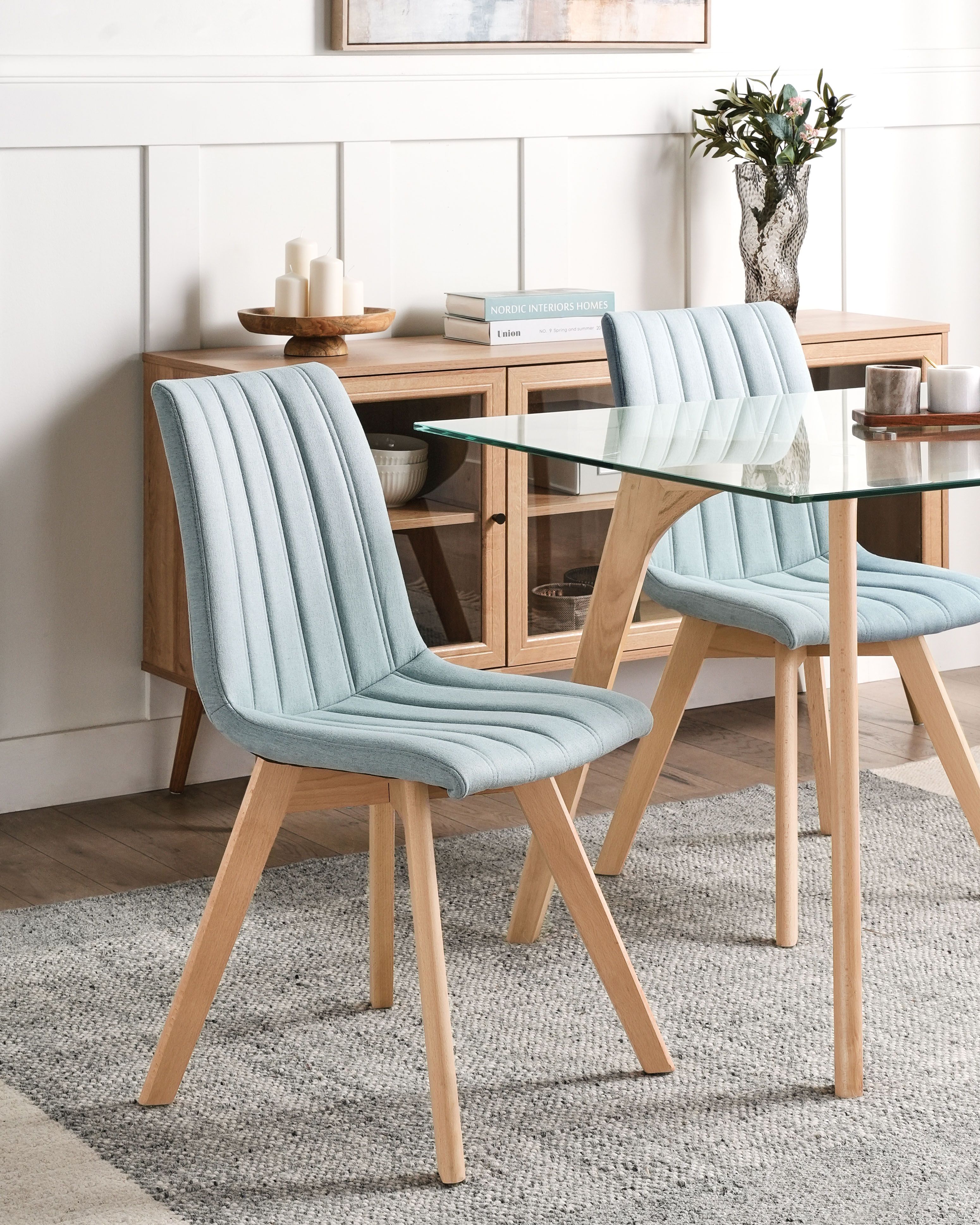 Set of 2 Dining Chairs CALGARY Fabric Light Blue