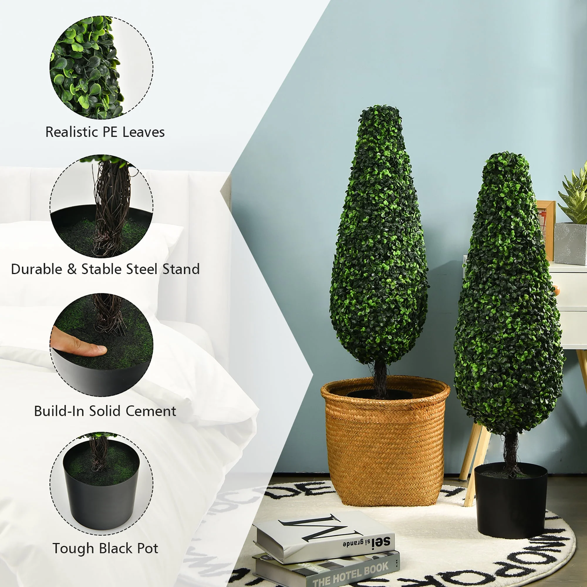 Costway 2 Pack 3FT Artificial Tower Topiary Tree UV Resistant Indoor Outdoor - Image 5