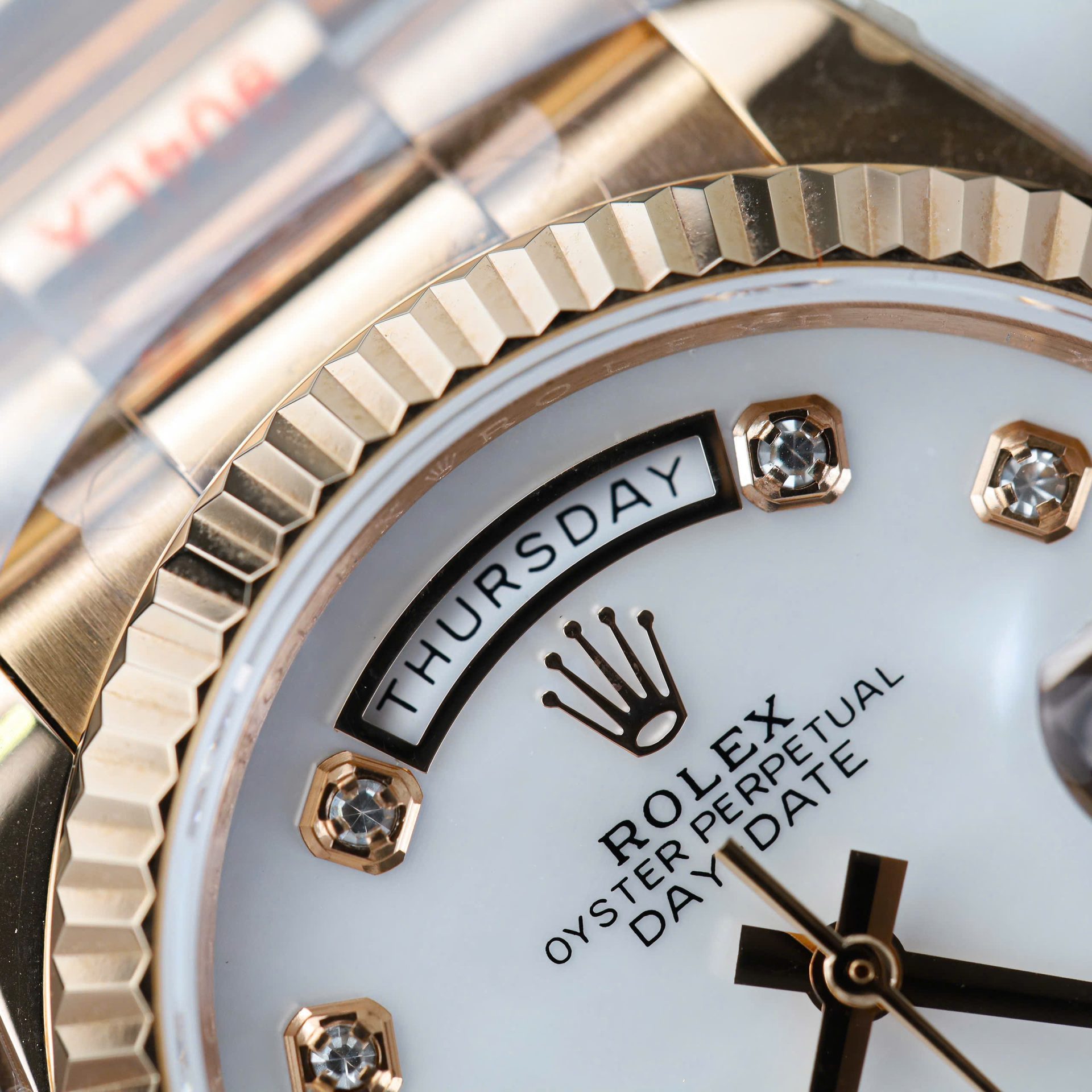 Rolex Day-Date 128235 Knock Off Watches MOP Dial Weight 156 Grams QF Factory 36mm - Elite Watch Atelier