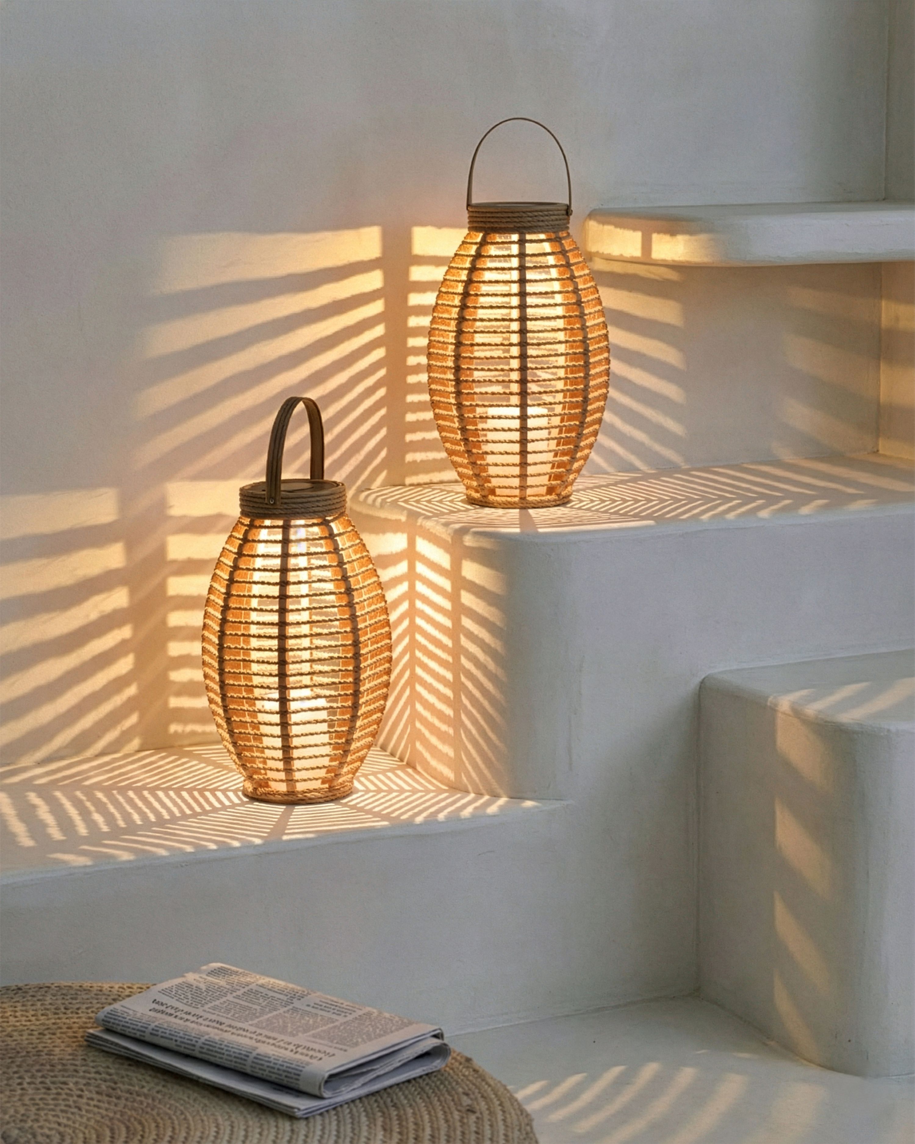 Set of 2 Solar Powered Lanterns SHANGANI 40 cm Natural