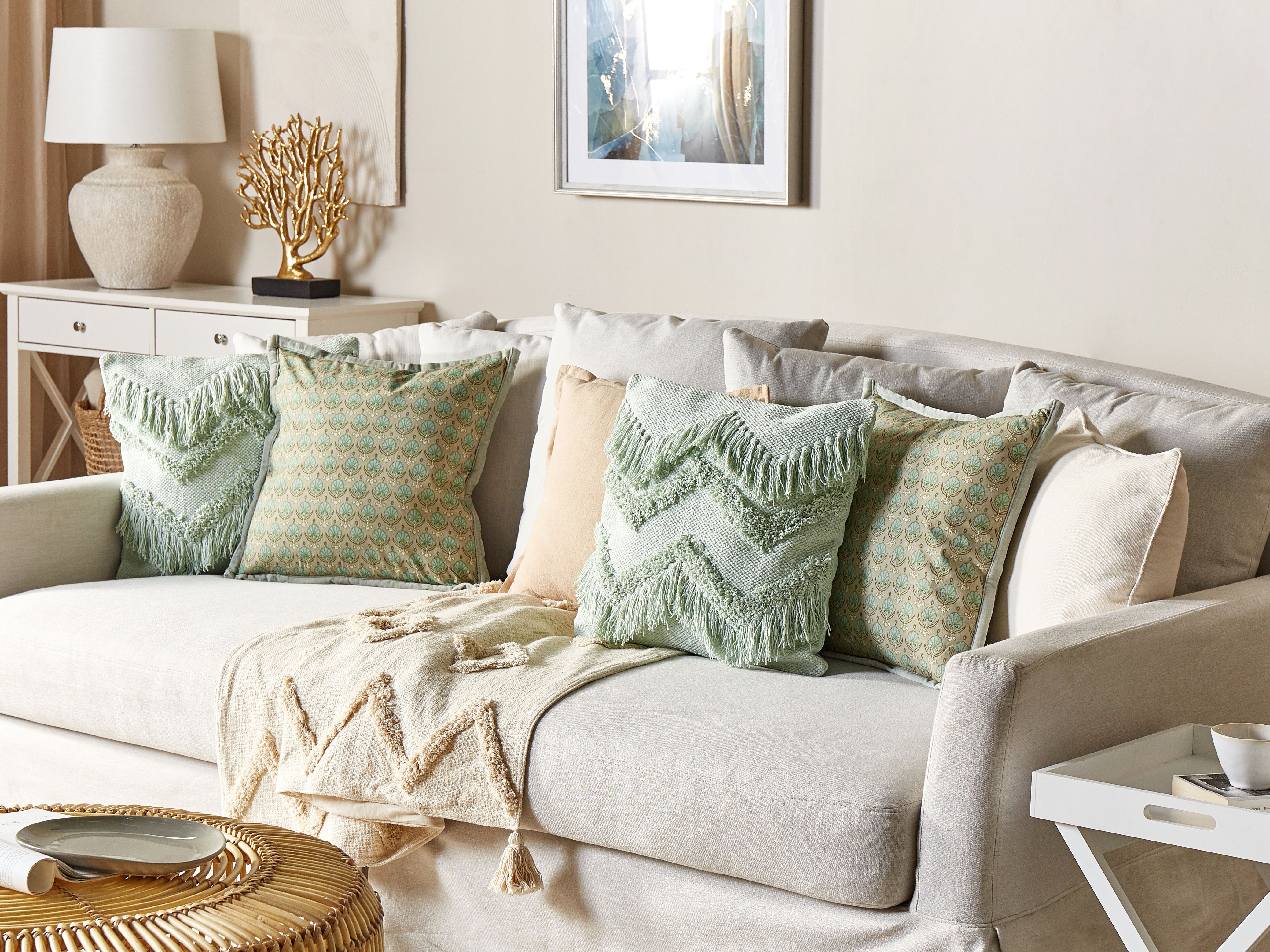 Set of 2 Decorative Cushions BACOPA Cotton 45 x 45 cm Green Chevron Pattern