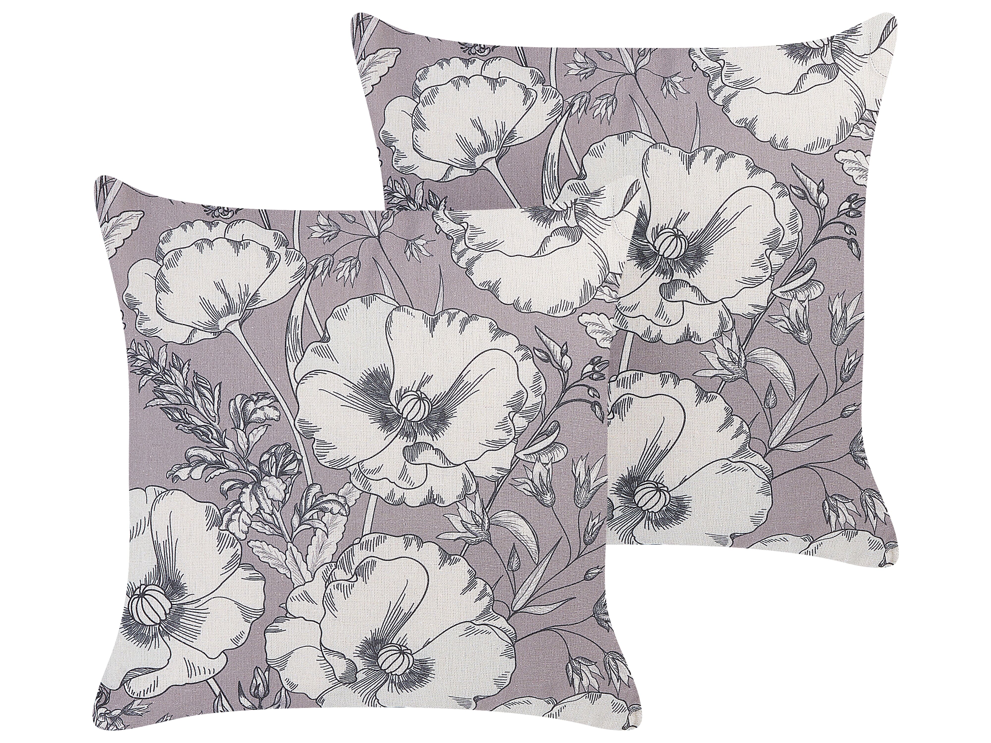 Set of 2 Decorative Cushions SOPHORA 45 x 45 cm Grey Floral Pattern
