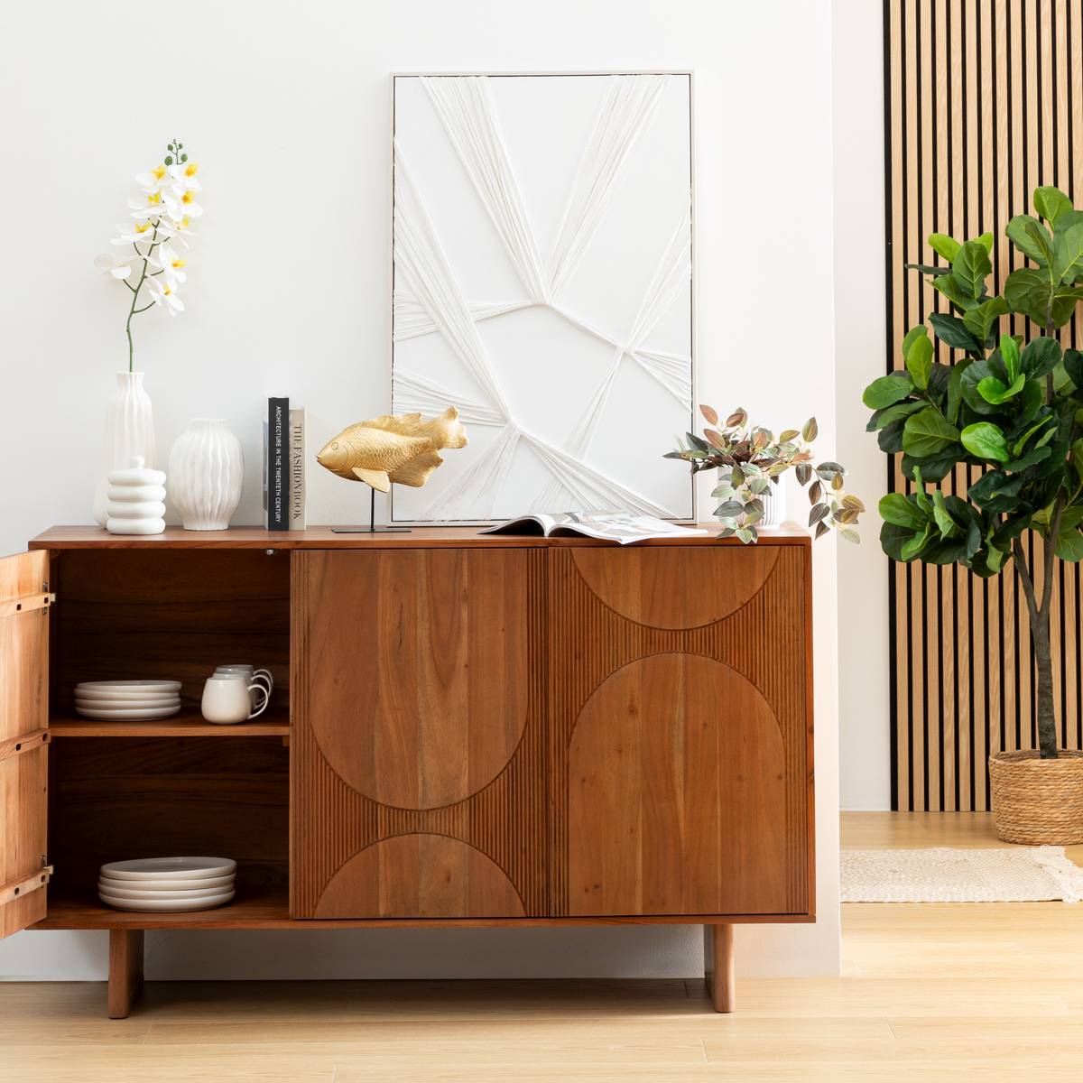 3-door buffet "Nanda" Acacia, Brown, 150x90.5 cm