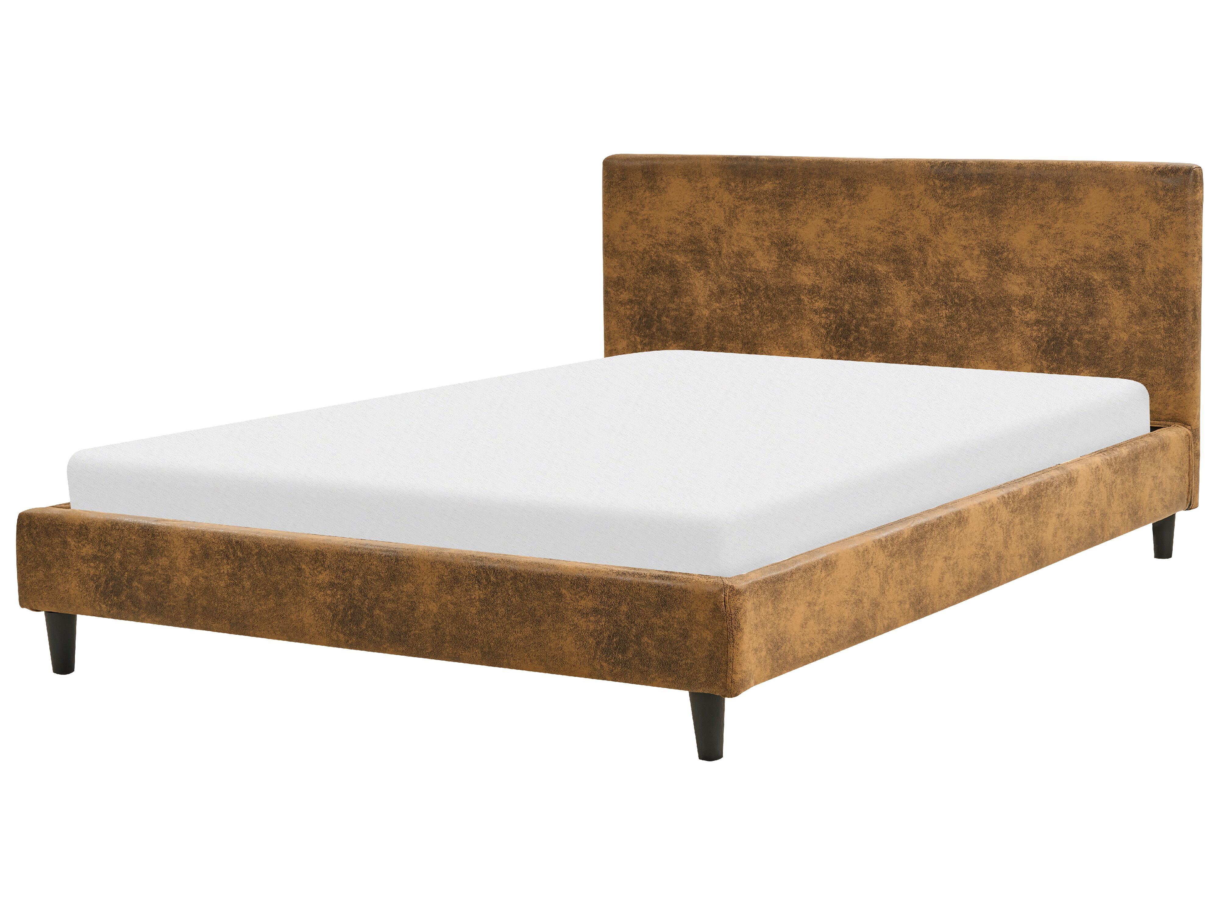 Bed Faux Leather FITOU 140 x 200 cm (EU Double) Brown