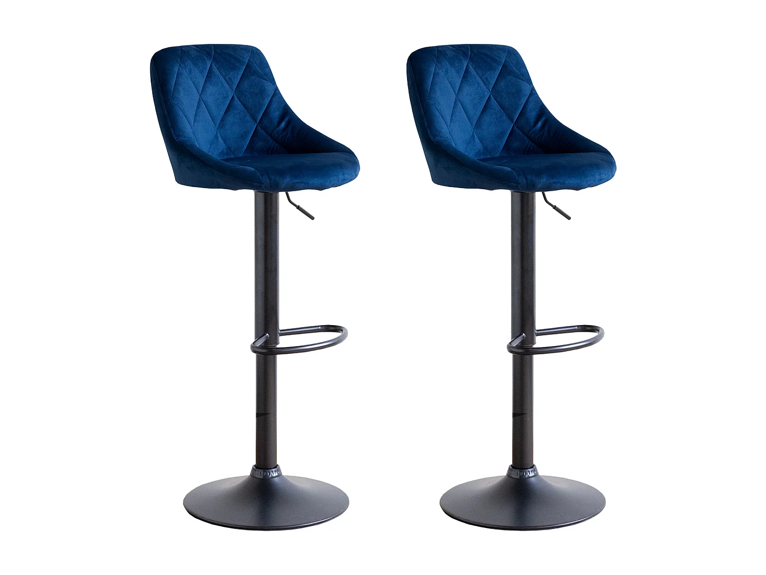 Lot de 2 tabourets de bar en velours bleu ROBIN - HAPPY GARDEN