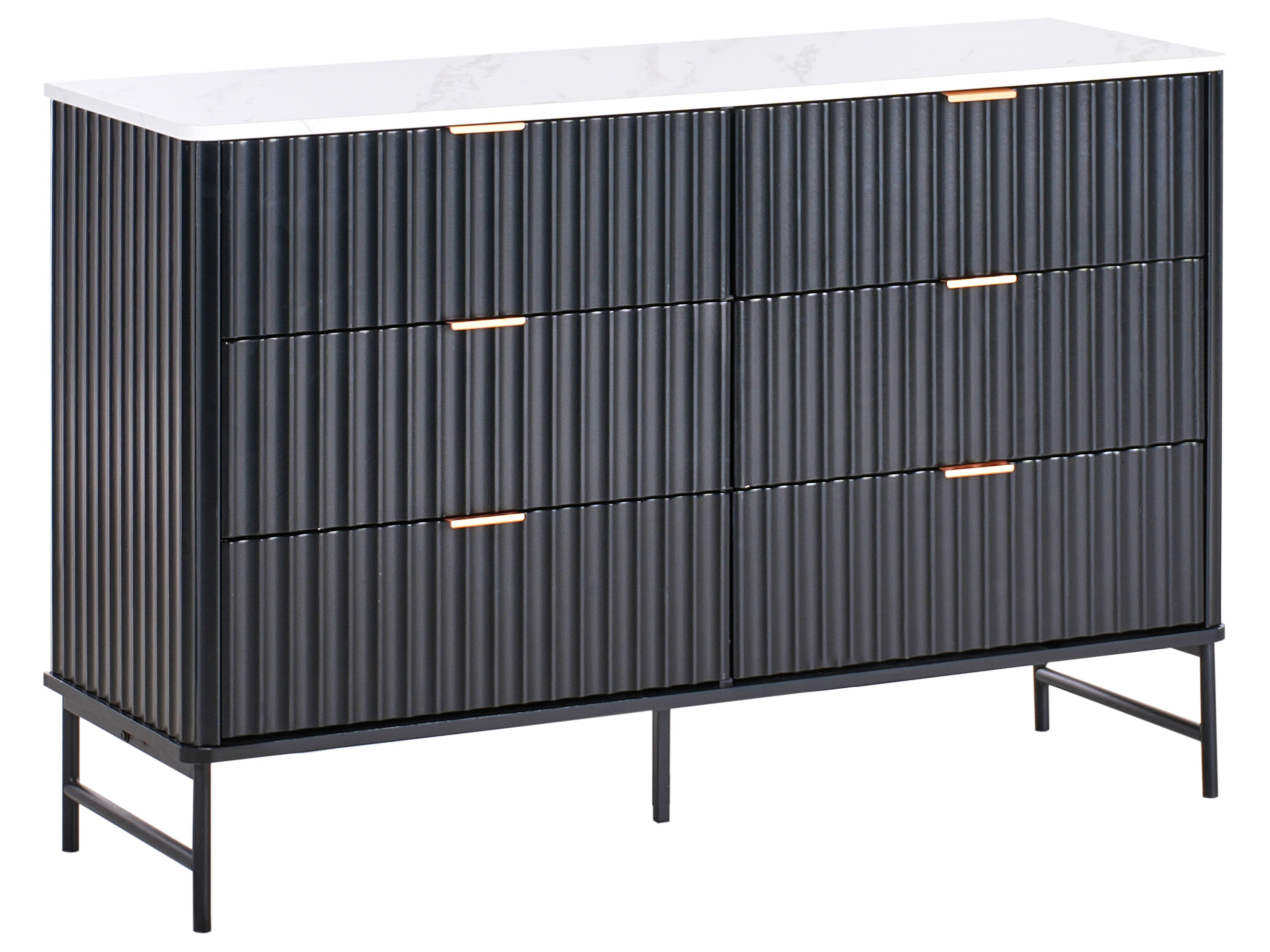 6 Drawer Chest GLASTONBURY Marble/ Black