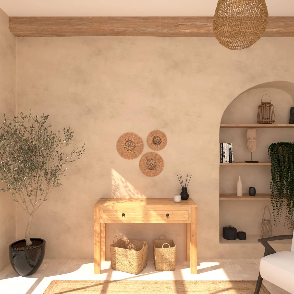 Set of 3 wall decorations "Velina" Raffia, D.25/30/36 cm