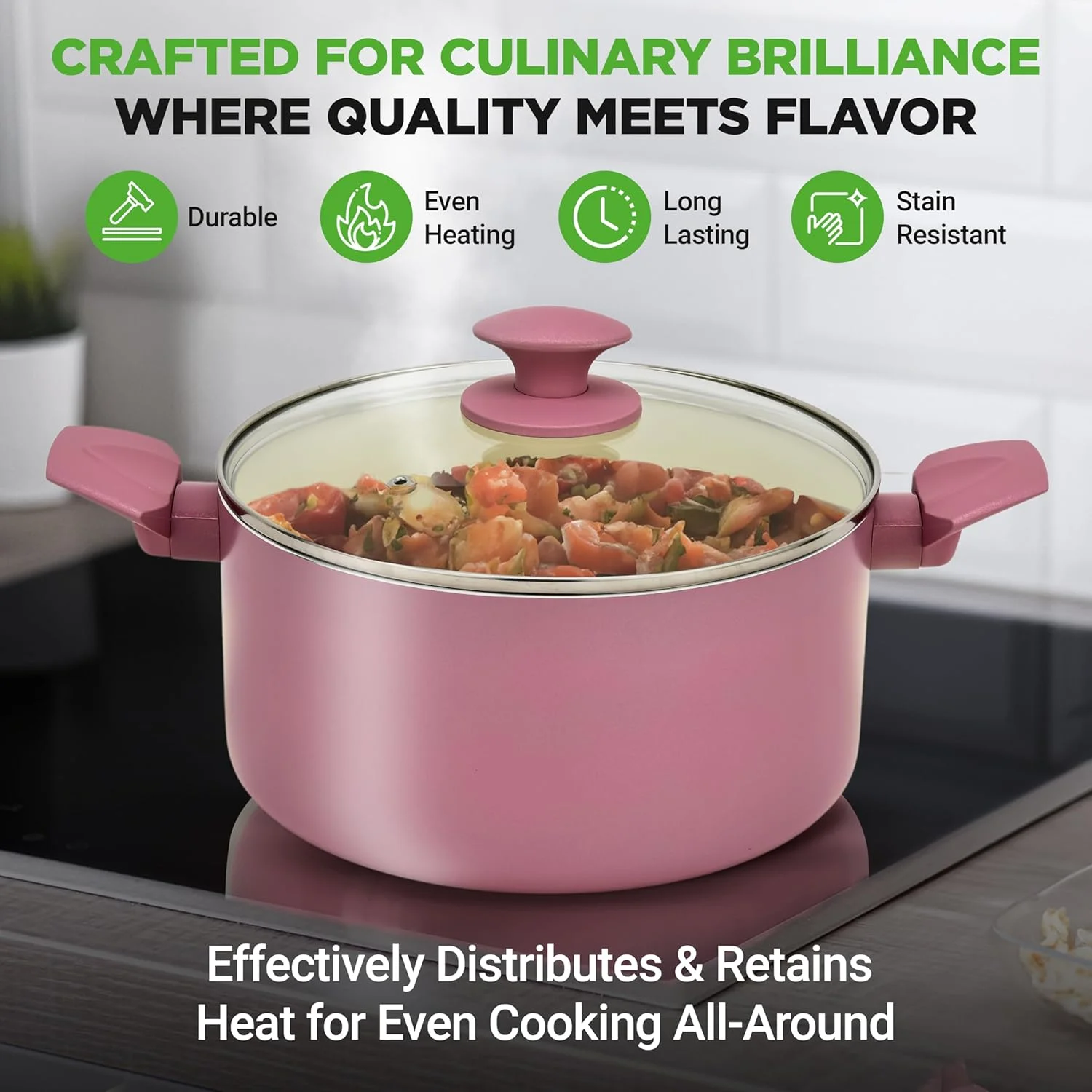 54-Piece Kitchen Cookware Set �C Complete Non-Stick Ceramic Pots and Pans Set with Utensils, Bakeware, and Knife Set, Gas, Electric & Induction Compatible, Blush Pink Kitchen Essentials - Image 18