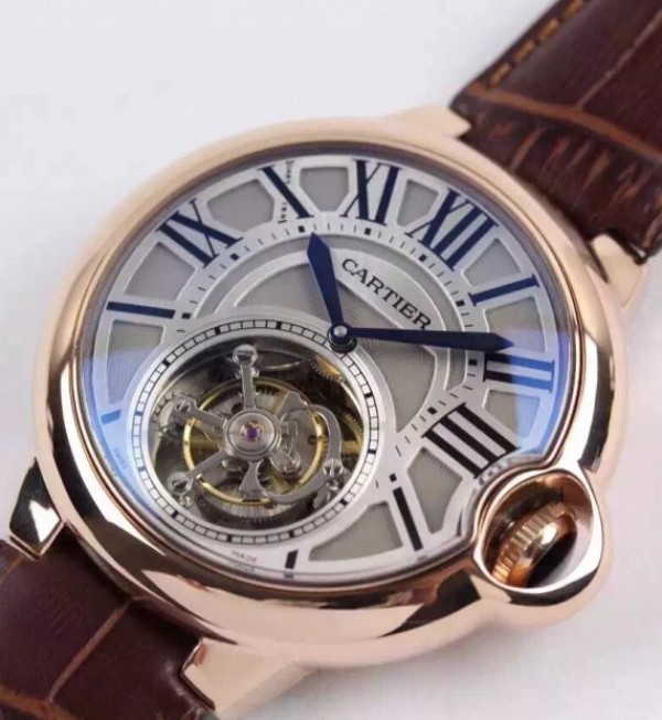 Replica Cartier Ballon de Cartier Tourbillon RG Gray Dial Leather Strap Flying Tour - Top club
