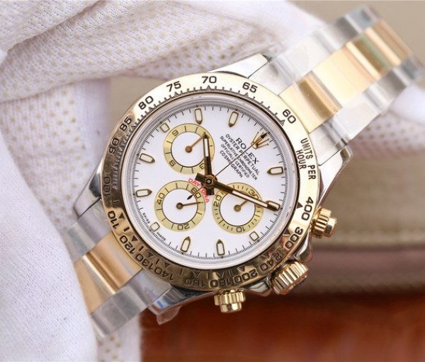 Replica Rolex Daytona 116523 Thick YG Wrapped White Dial Bracelet A7750 - Elite Watch Atelier