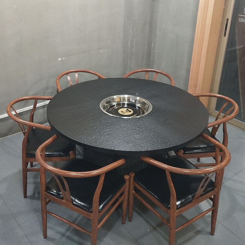Hot Sale Commercial Round Stone Hotpot Stove Square Marble Korean BBQ Restaurant Table