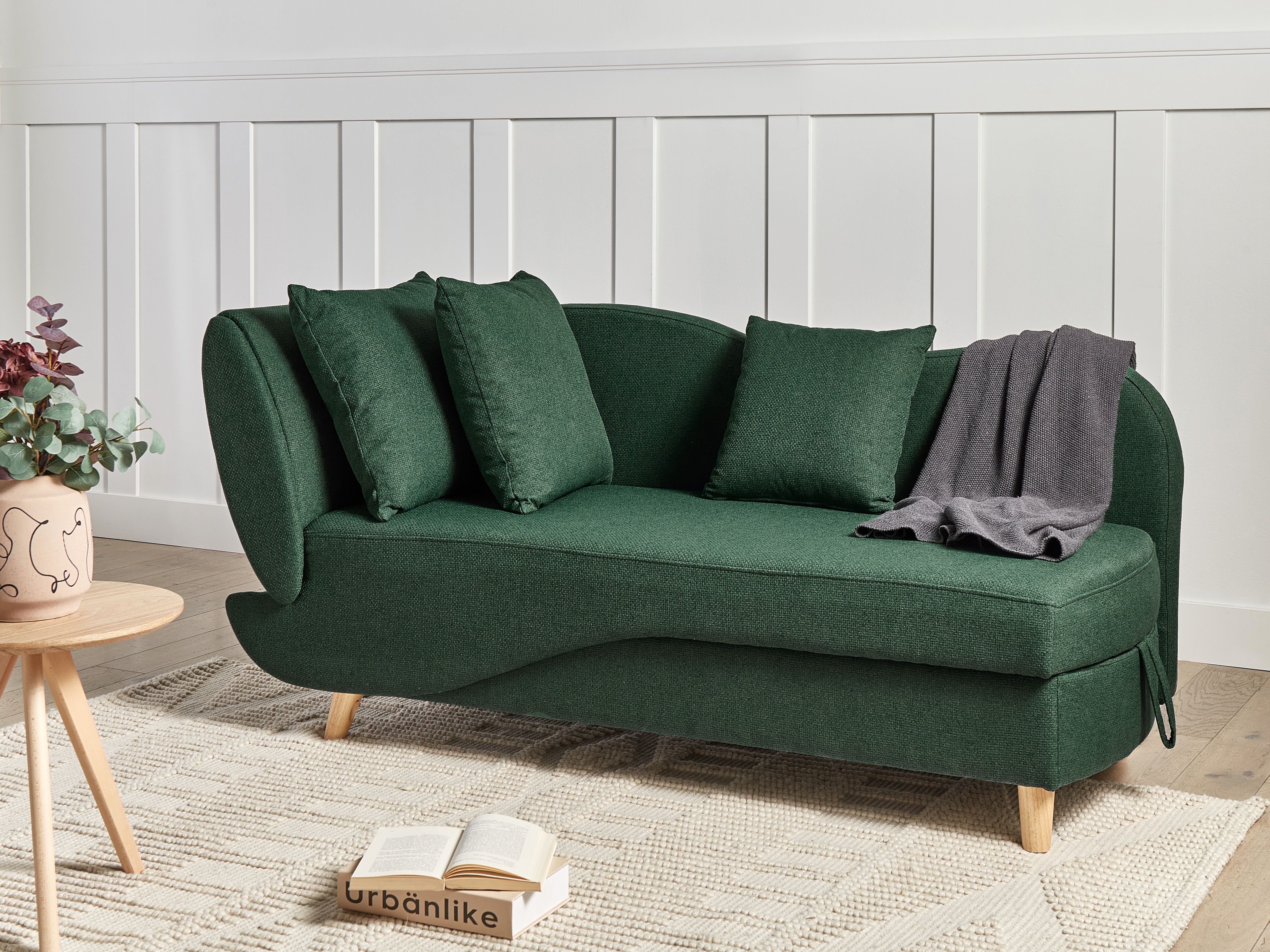 Left-Hand Chaise Lounge MERI Faux Linen Green with Storage
