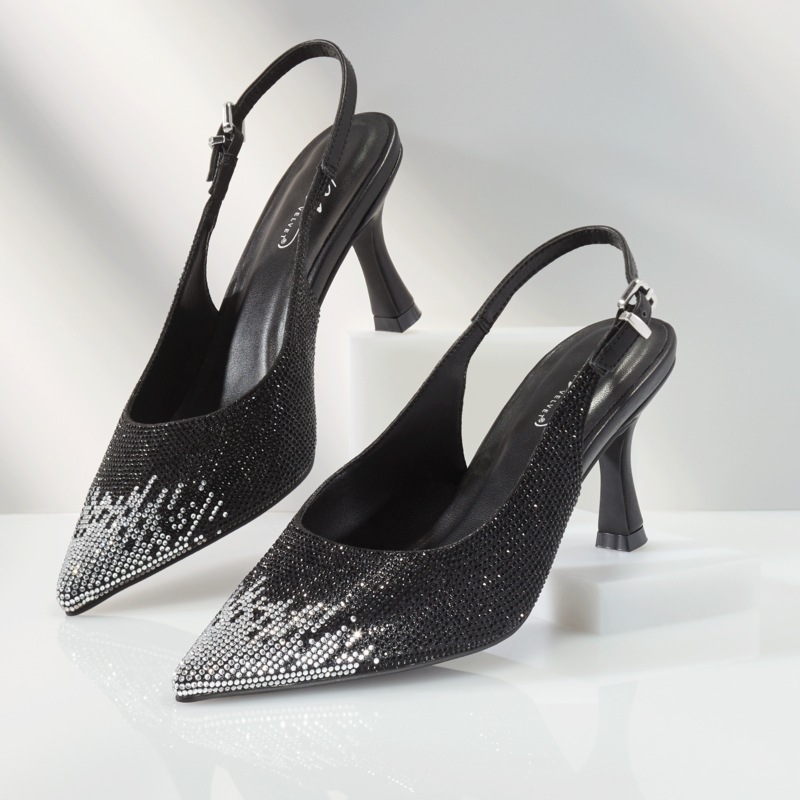 Crystal Ombré Slingback with Pointed Toe and Ankle Strap - MIDNIGHT VELVET CATALOG