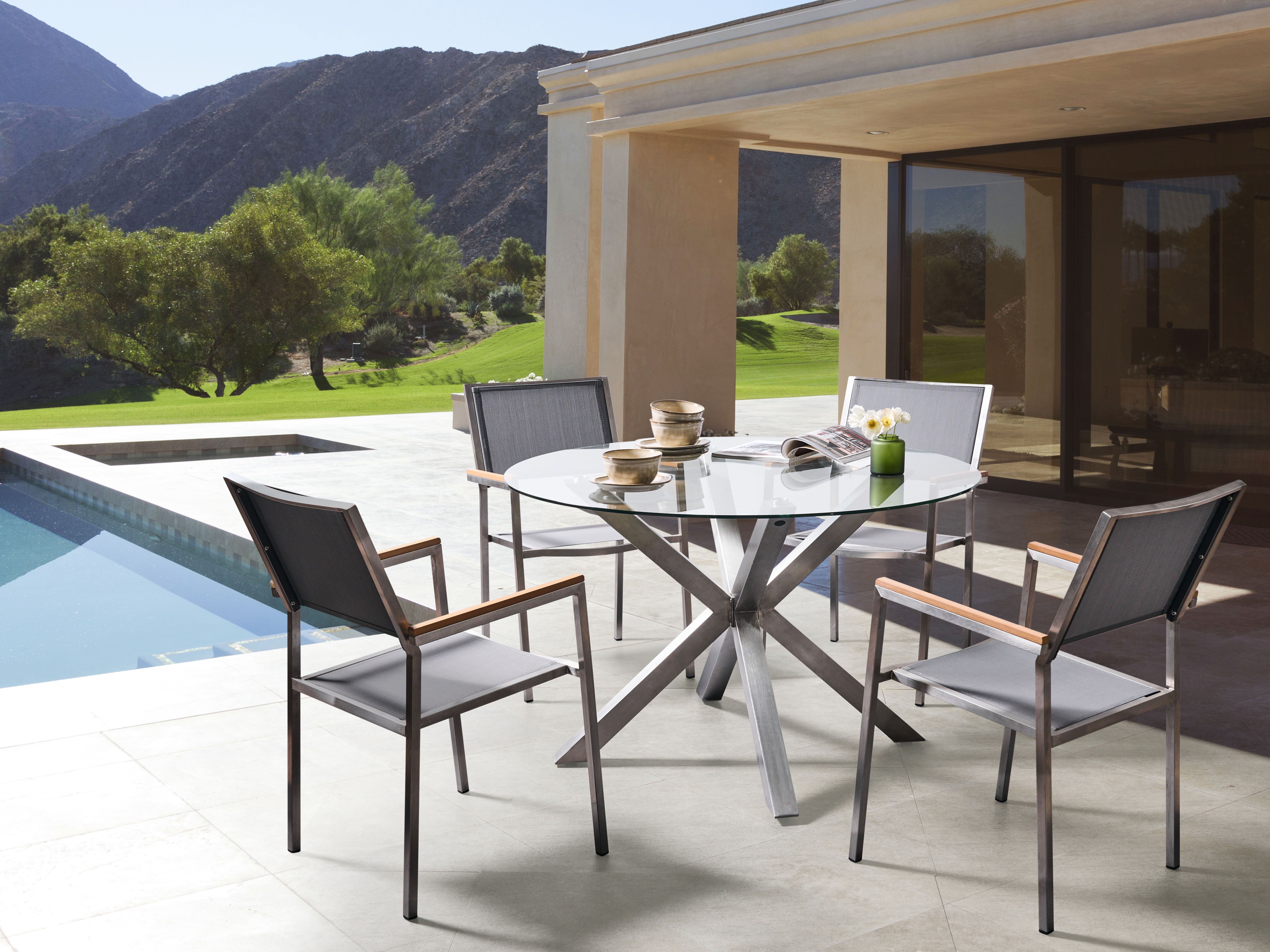 Garden Dining Table MALETTO 120 cm 120 cm Glass Silver