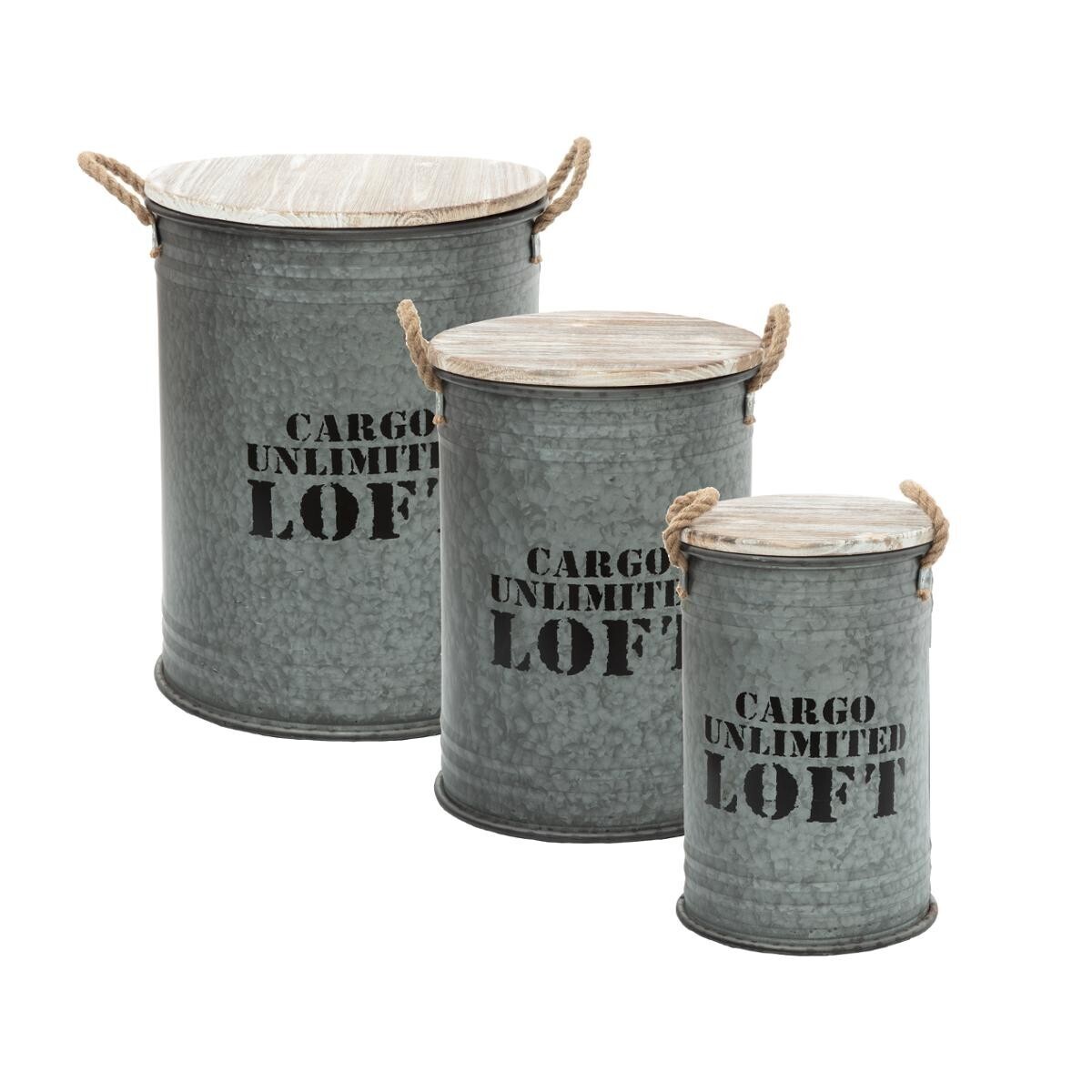 Chests "Loft", Set of 3 Grey Metal