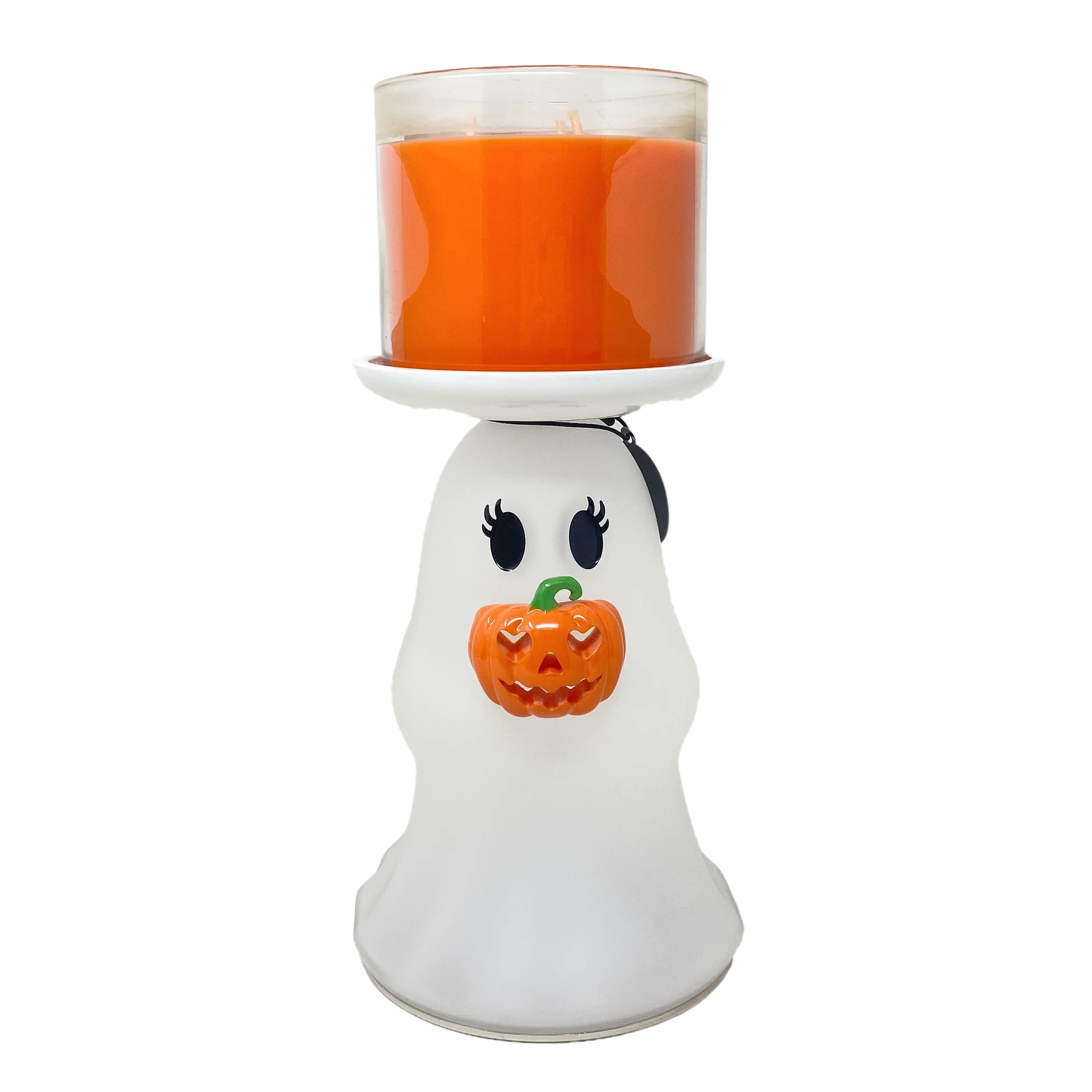 Bath & Body Works Light-up Ghost Jack-o'-lantern Pedestal 3-Wick Candle Holder with a Natural Oats Sample Soap