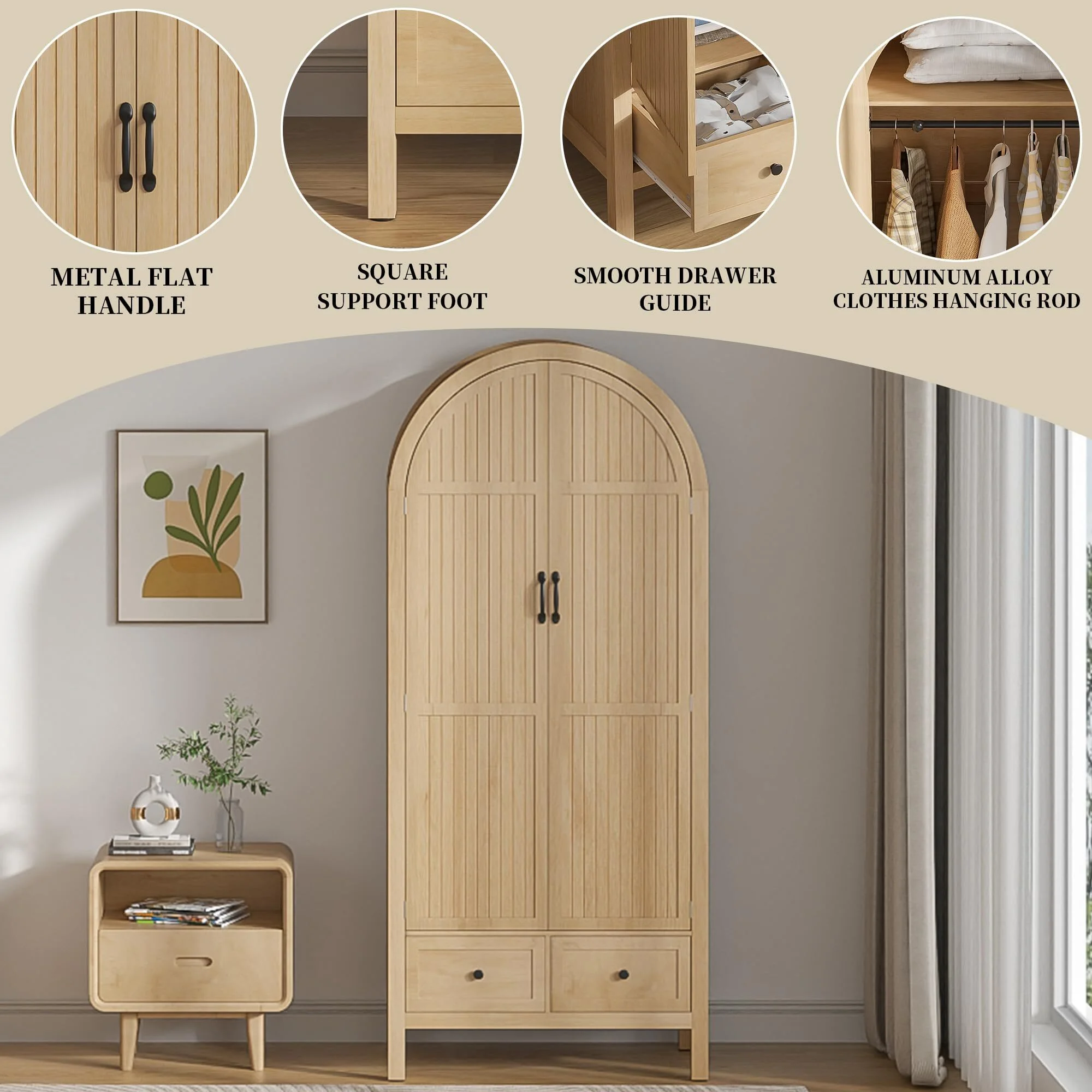 Armoire Wardrobe Closet, Bedroom Armoire with Drawers, Wood Wardrobe Storage Cabinets - Image 5