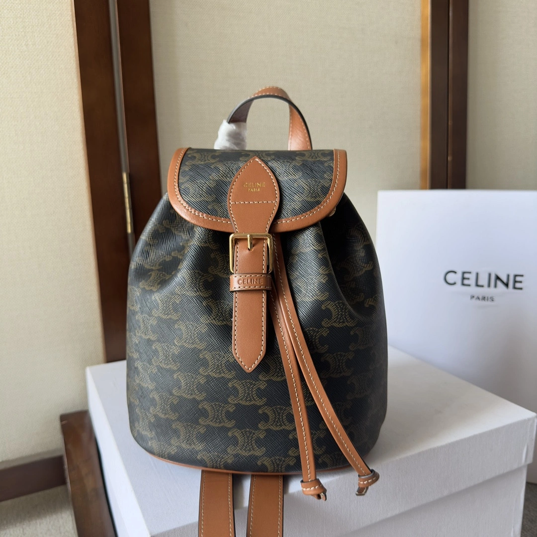 CELIN* MINI BACKPACK FOLCO IN TRIOMPHE CANVAS AND CALFSKIN - Tidelocker Bags Ru1:1High-quality replica