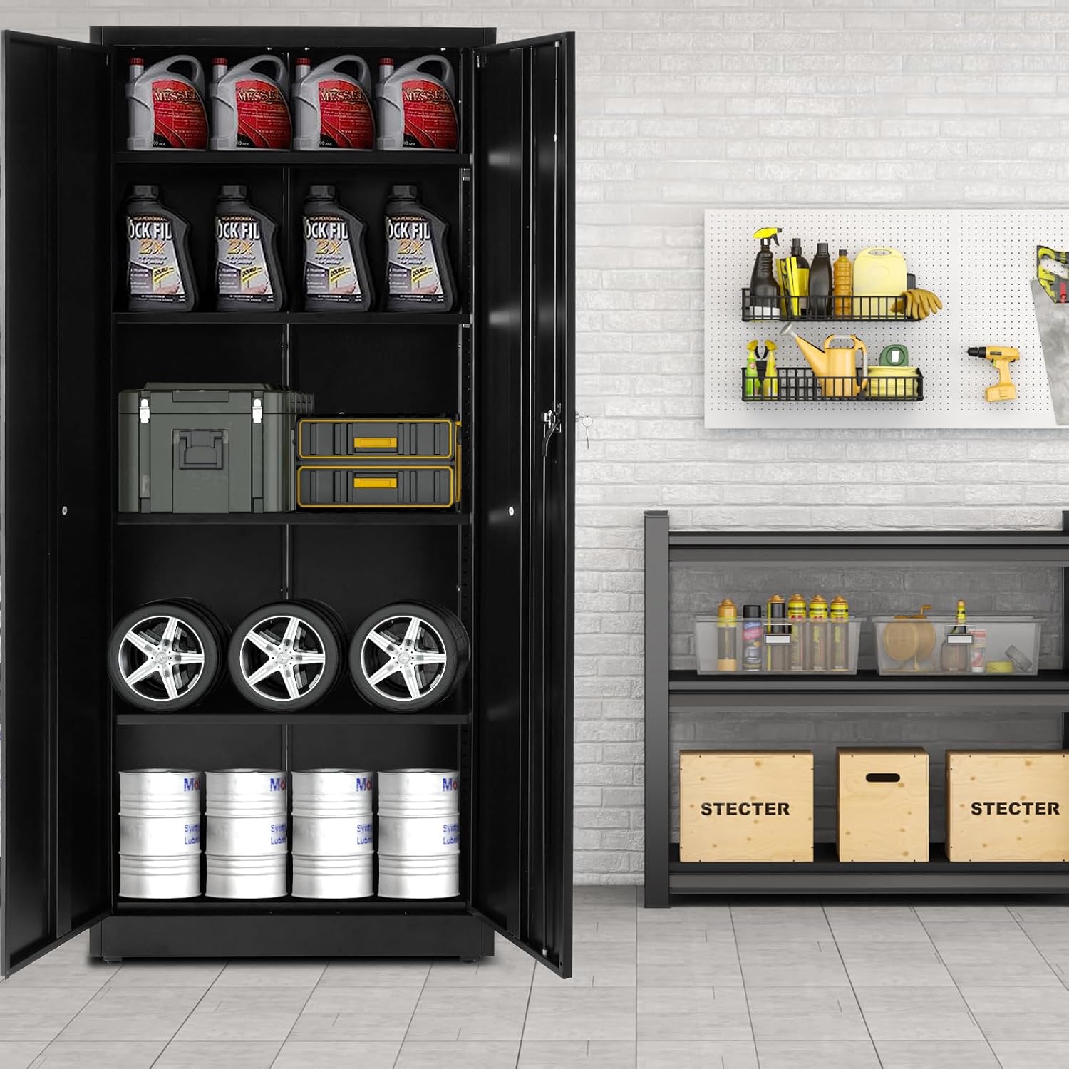 DUMOS Metal Garage Storage Cabinet with 2 Doors and Adjustable Shelves, 71