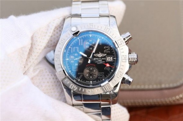 Replica Breitling Avenger II Chronograph 43mm SS GF Black Dial SS Bracelet A7750 - Top club