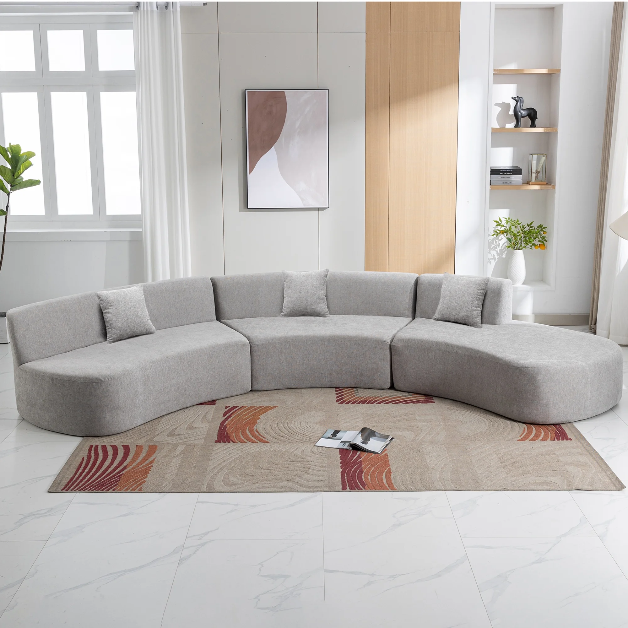 Harper & Bright Designs Modern Curved Floor Sofa Set, Modular Sectional Sponge Couch for Living Room, 2 PC Free Combination No Assembly Foam-Filled Sofa, Beige - Image 47