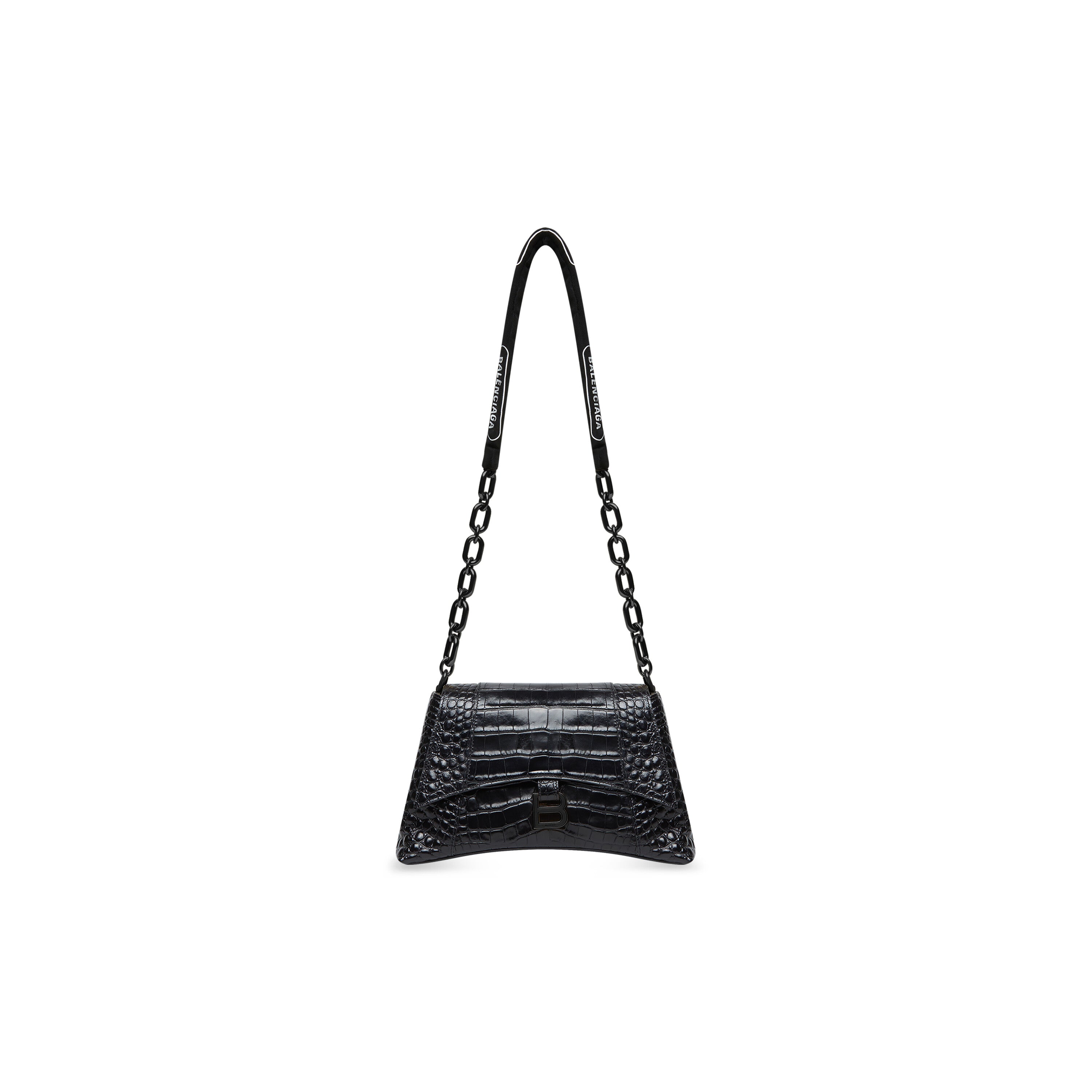WOMEN'S DOWNTOWN SMALL SHOULDER BAG WITH CHAIN CROCODILE EMBOSSED IN BLACK - Replicaclubs