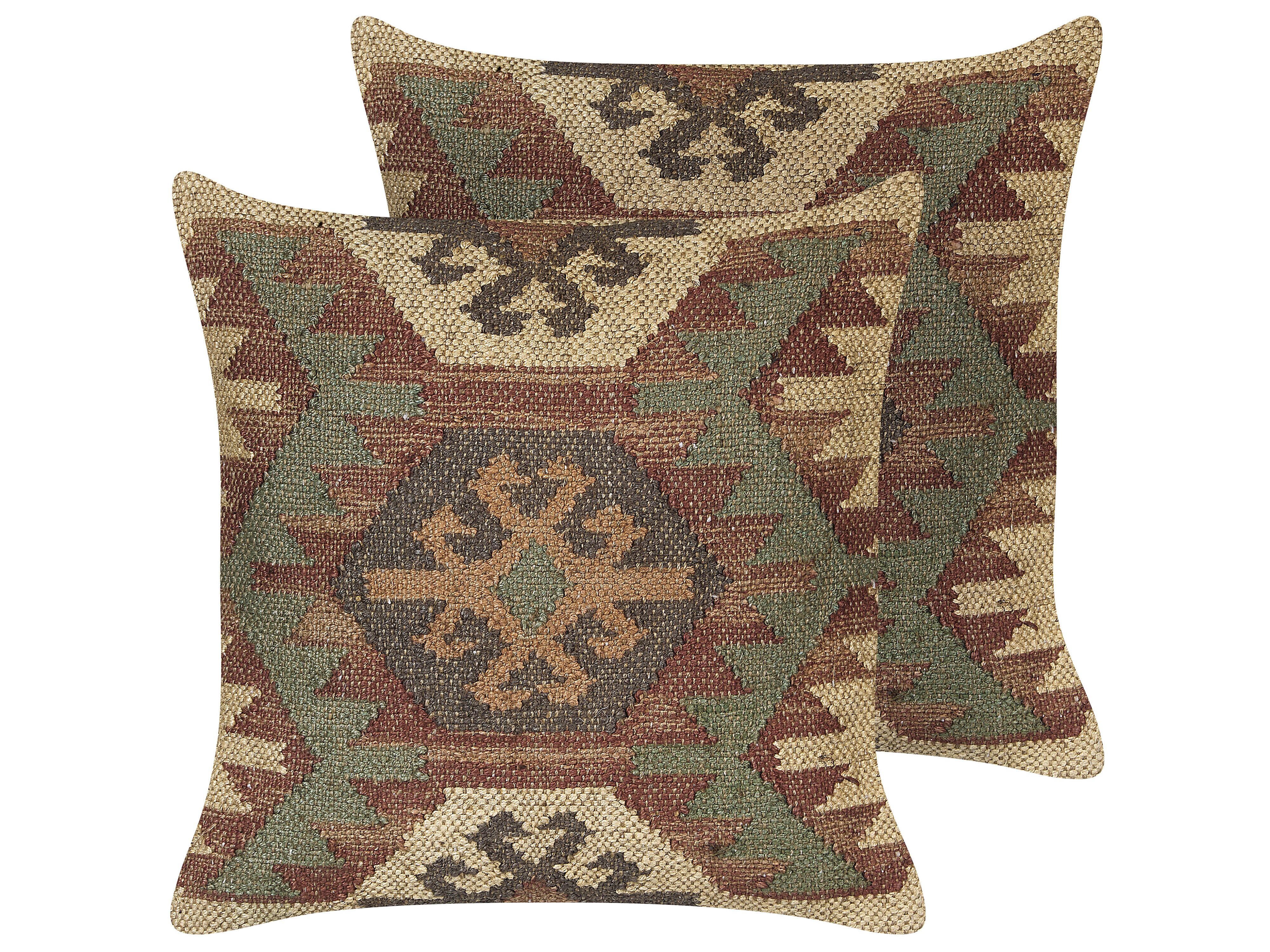 Set of 2 Decorative Cushions ARVEN Jute 45 x 45 cm Brown Oriental Pattern