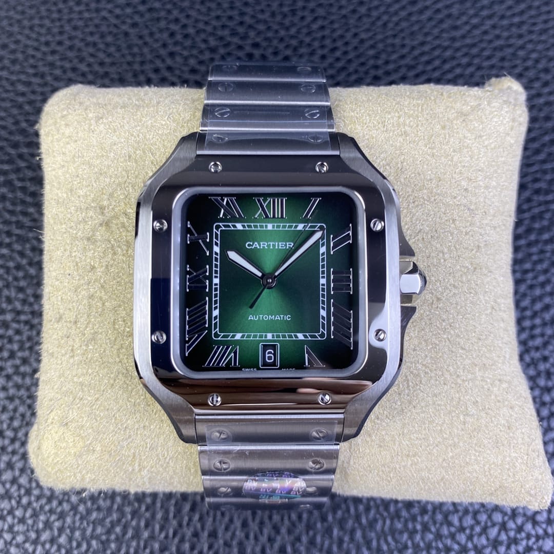 Fake Cartier Watch Santos de Cartier Large Stainless Steel Green Dial WSSA0062 BVF(1:1 replica) - Top club